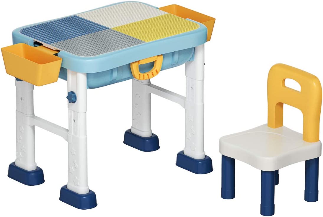 Table Et Chaise Enfant Multifonction - Ensemble Bureau Dessin Bleu, Table Effaçable Avec Rangement Pour Lecture, Repas Et Jeux