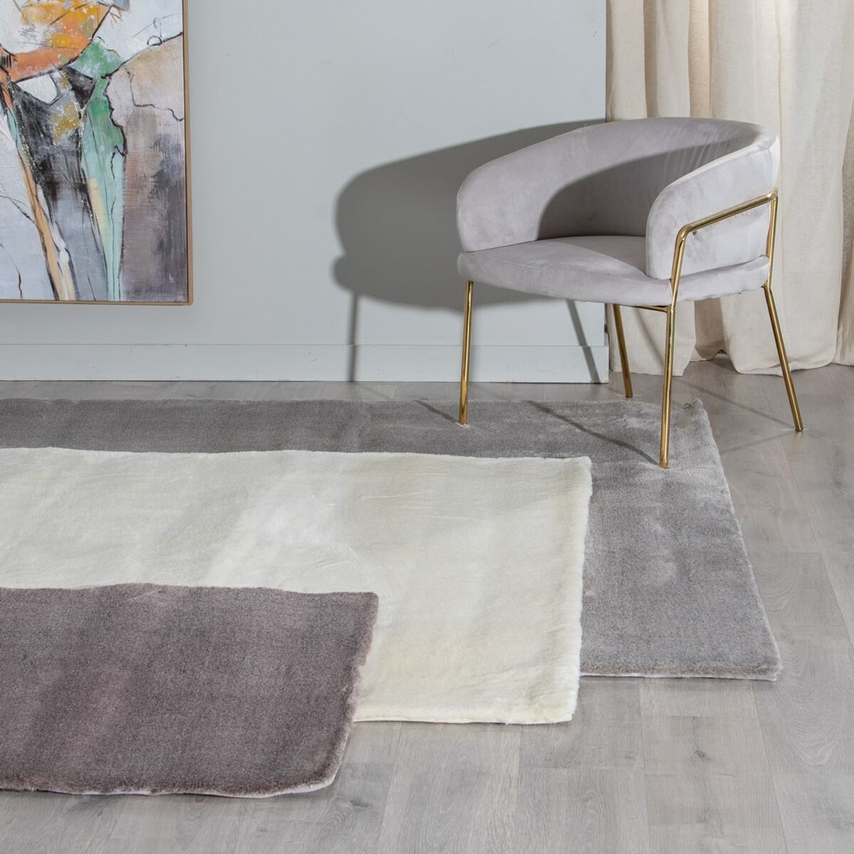 Tapis Moderne 80x150 Cm - Motif Carreaux Avec Cerfs Gris/crème - Polypropylène - Neuf Avec étiquettes