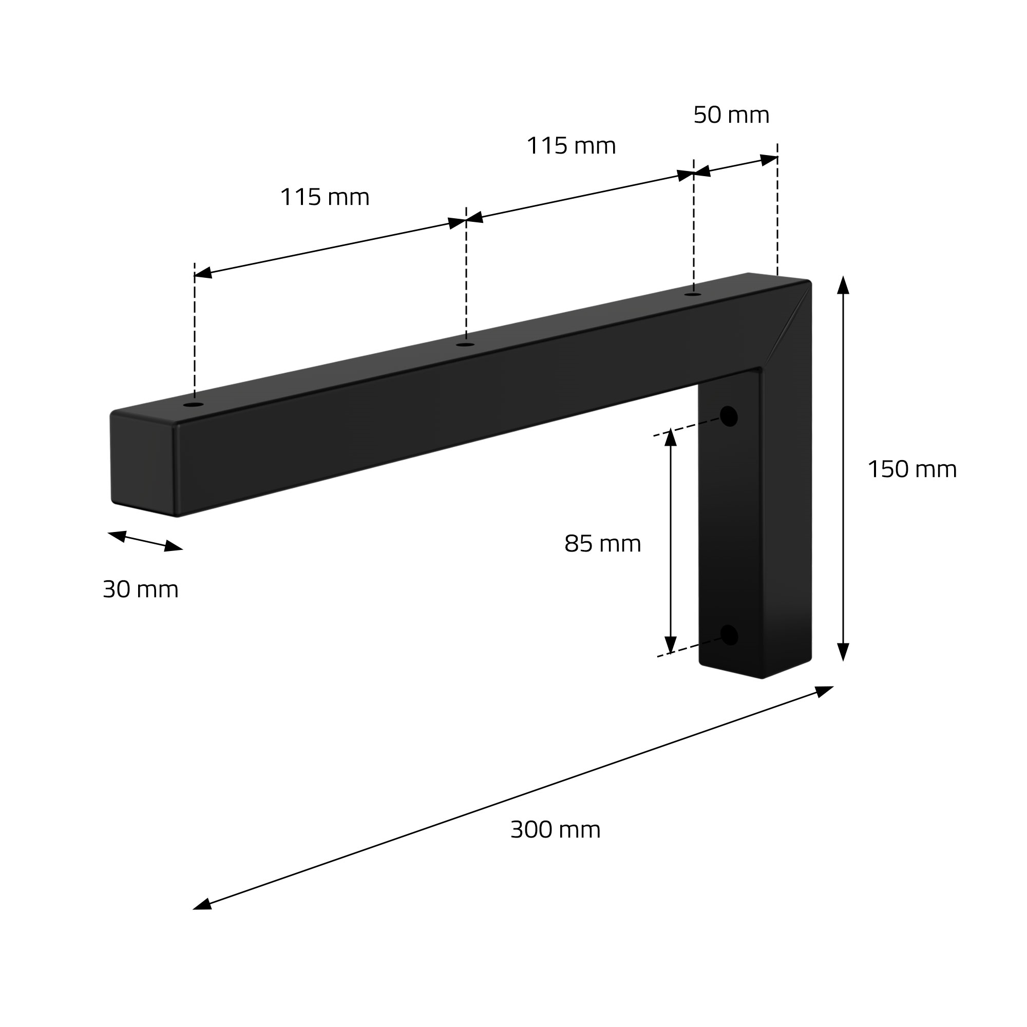 Set 2x Consoles Murales Équerre Supports D'étagères En Acier Noir 300x150x30 Mm