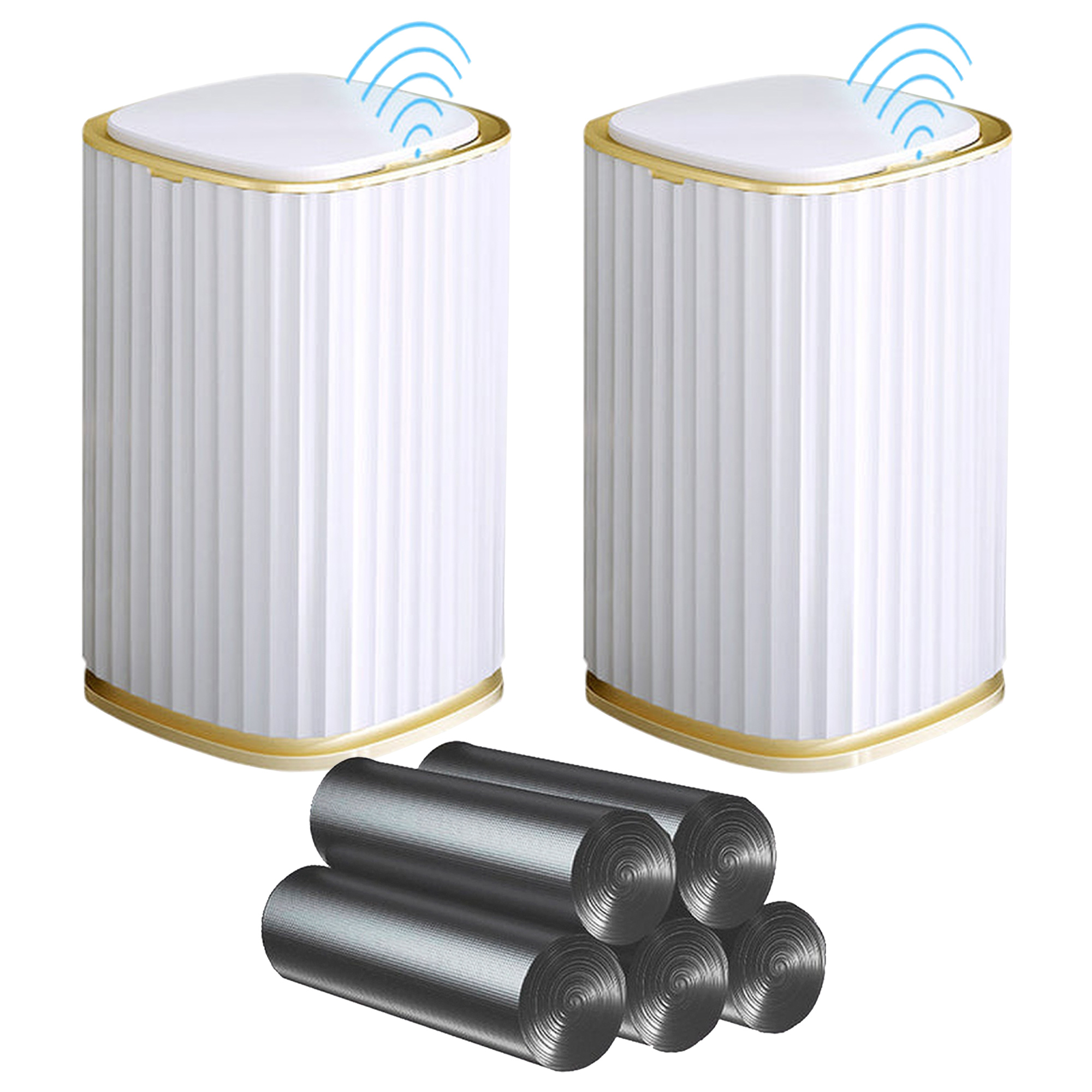 SONGMICS ULTB60NL Lot de 2 poubelles pour cuisine, avec 15 sacs poubelle, 2 compartiments, seaux
