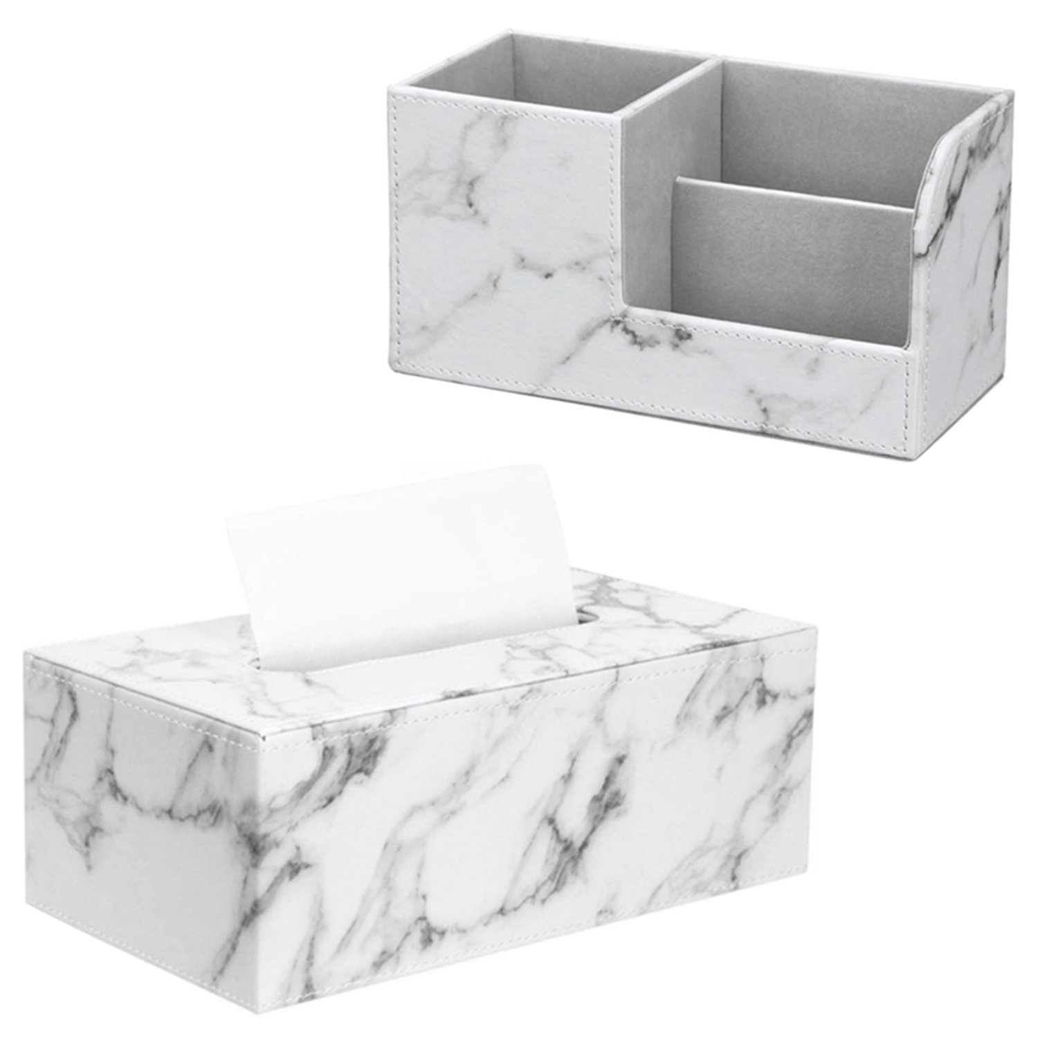 PU Marble Pattern Napkin Tissue Box  & Desk Organizers set