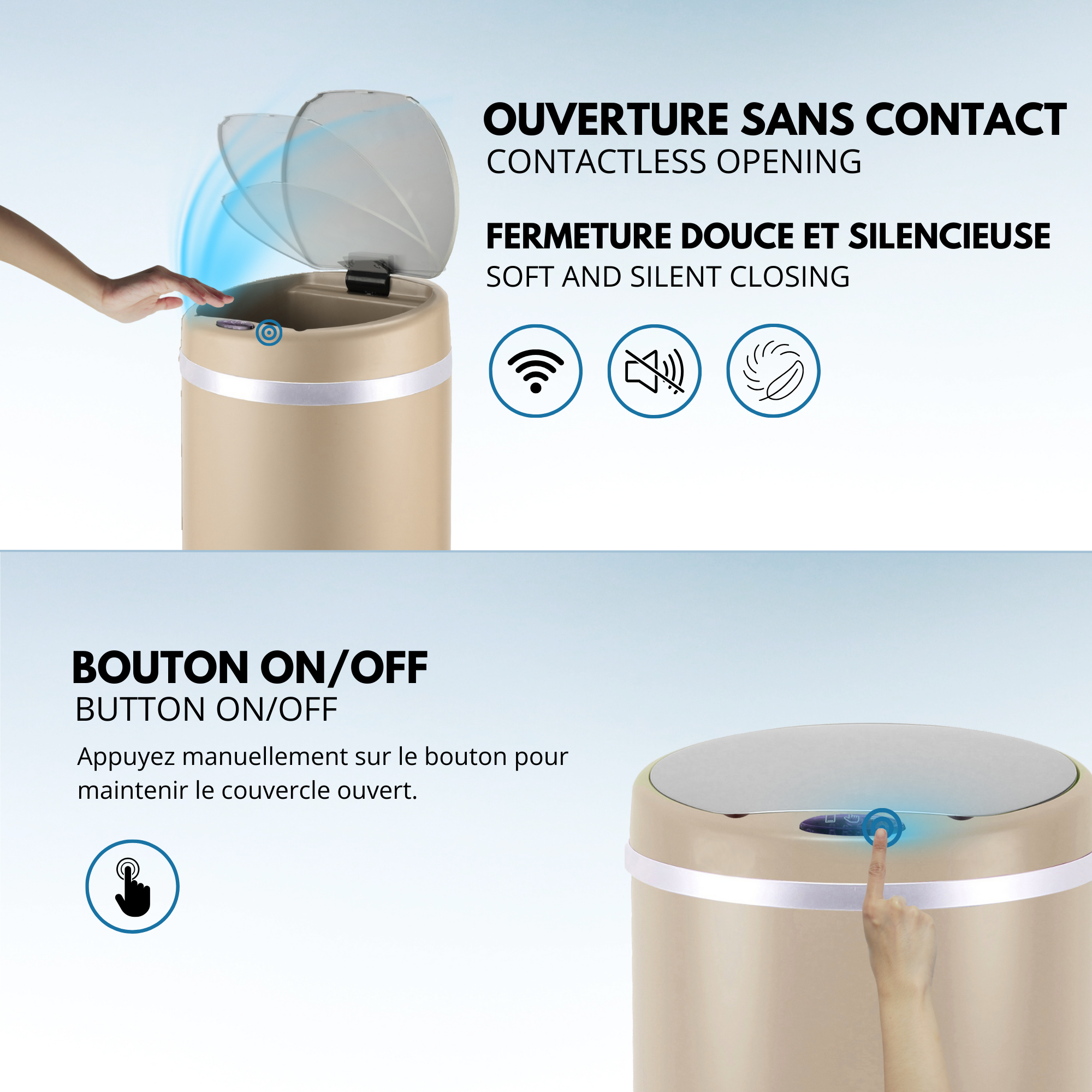 Poubelle De Cuisine Automatique Soho Taupe Acier Inoxydable 42 L