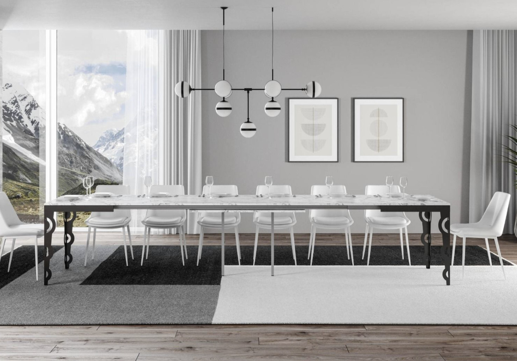 Table Rectangulaire Extensible Orientale 6 À 20 Personnes L 160 À 420 Cm Blanc Eff...