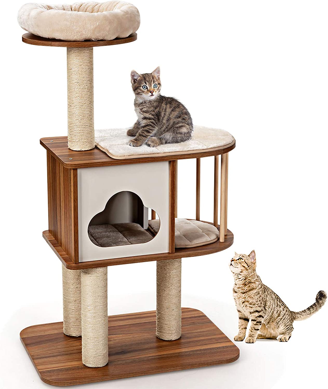 Costway  Arbre À C Hat Design Vesper H117cm En Bois Avec Plate-forme Griffoir