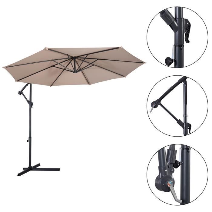 Parasol De Terrasse 3x3m à 3 Niveaux COSTWAY - Double Ventilation, Inclinaison Réglable, Manivelle, Couleur Beige Ou Café - 8