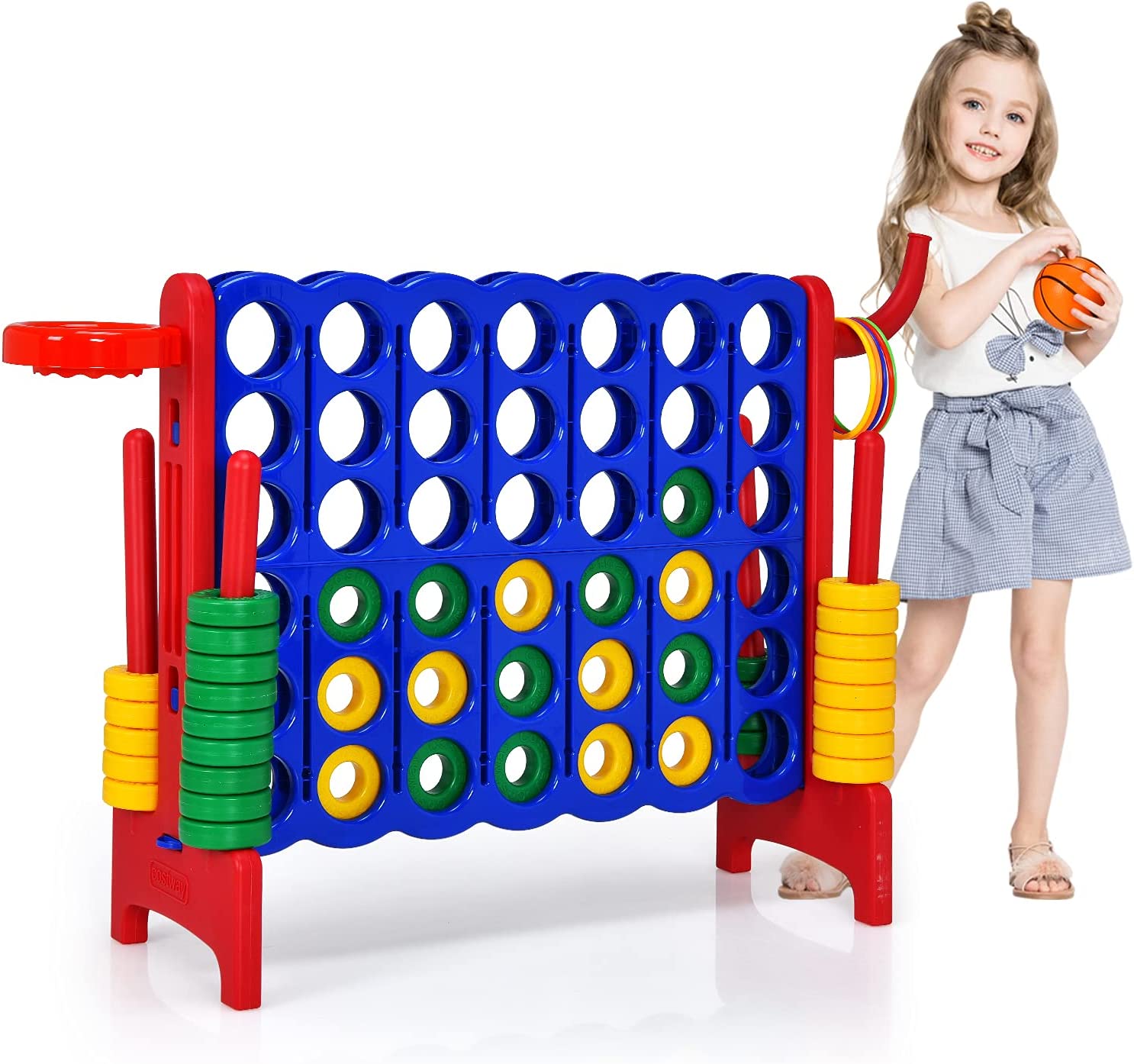 Jeux Puissance 4 Géant Pour Enfant, Jeu De Société 3 En 1 Avec Panier De Basket-ball