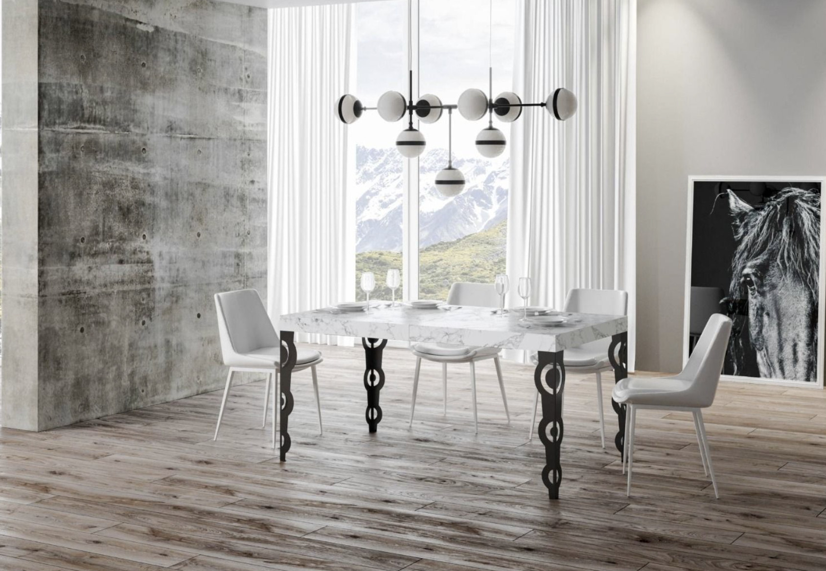 Table Rectangulaire Extensible Orientale 6 À 10 Personnes L 160 À 264 Cm Blanc Eff...