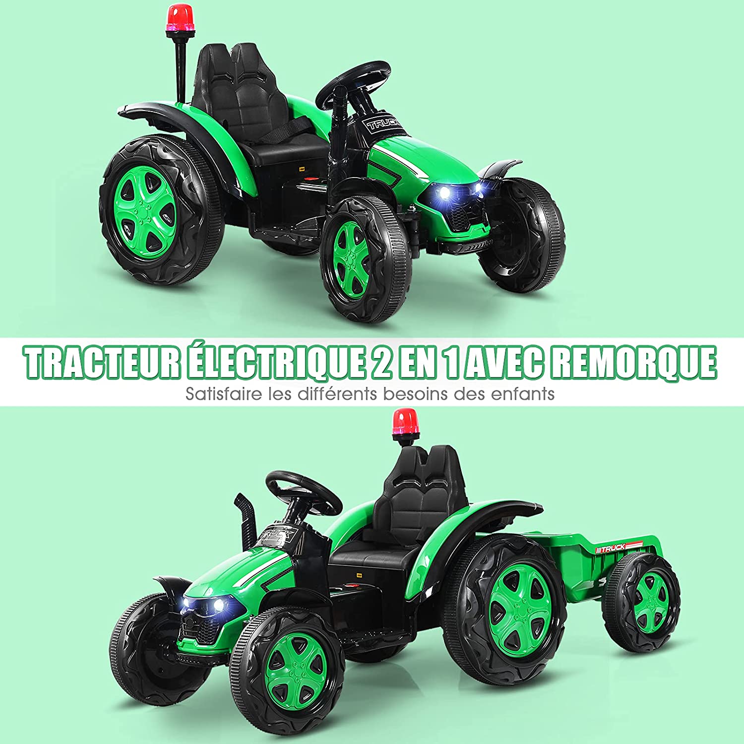 Tracteur Electrique Avec Télécommande 2.4g,12v 7ah, Vitesse : 3-8 Km/h