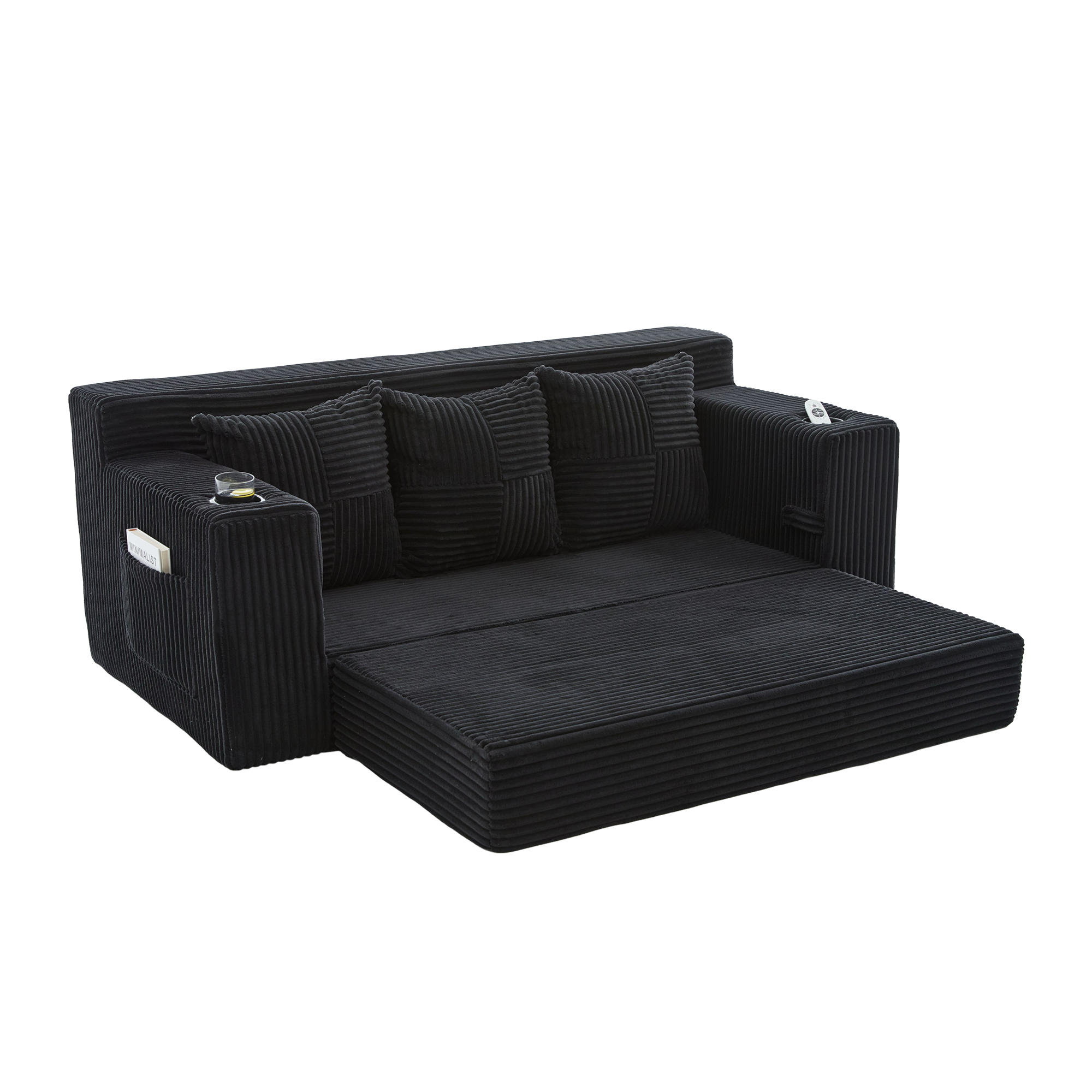 Canapé convertible noir sur fond blanc