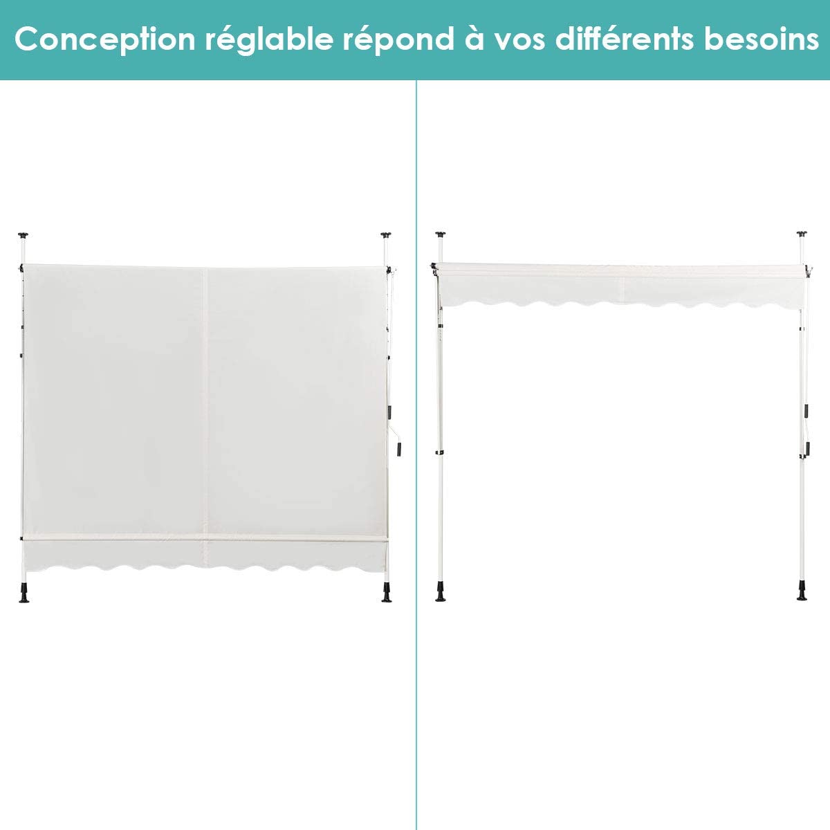 Auvent Manuel Rétractable 250cm Hauteur Réglable De 200-300cm Store Banne Fait