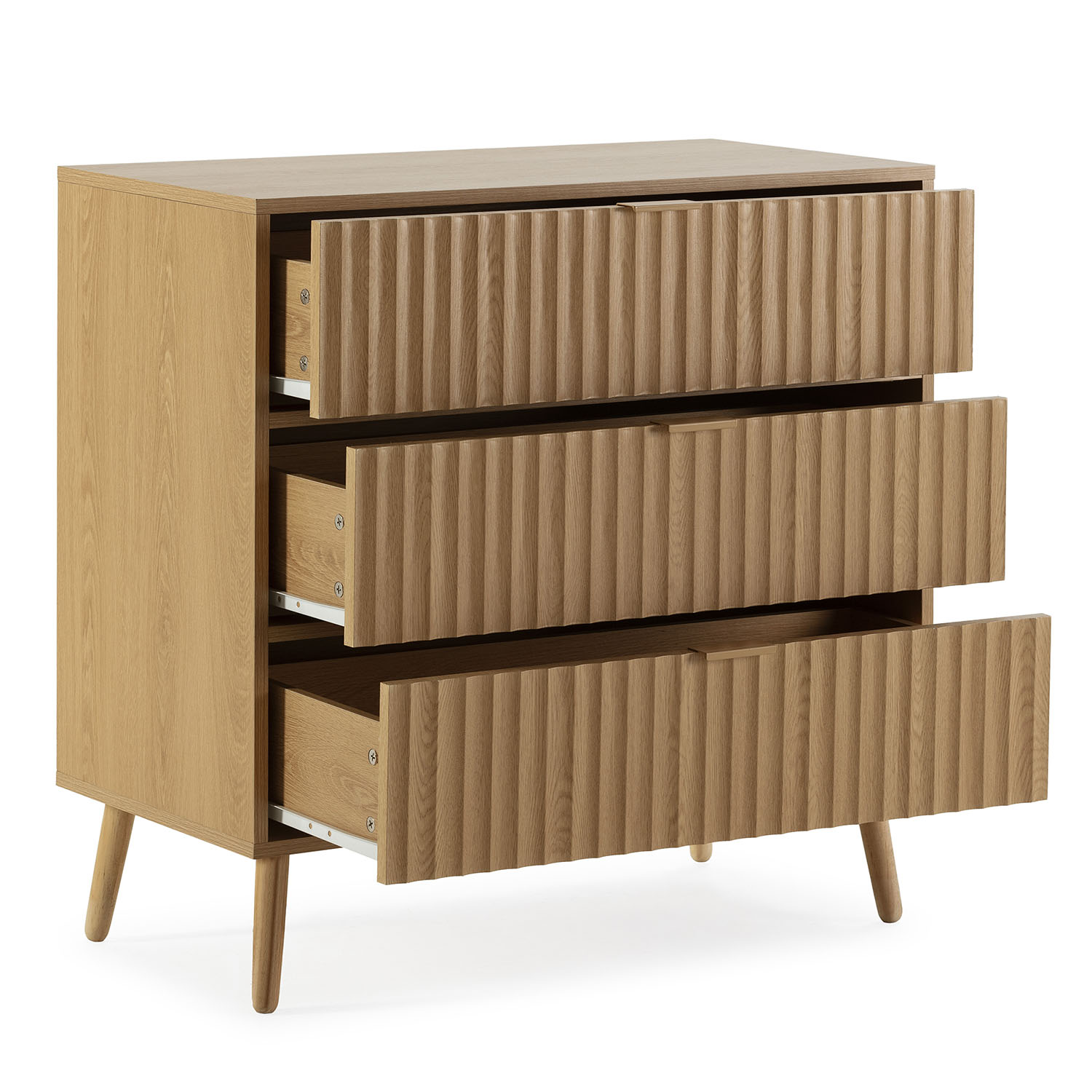 Commode De Nuit Lluvia 3 Tiroirs Coloris Chêne, Largeur 80 Cm