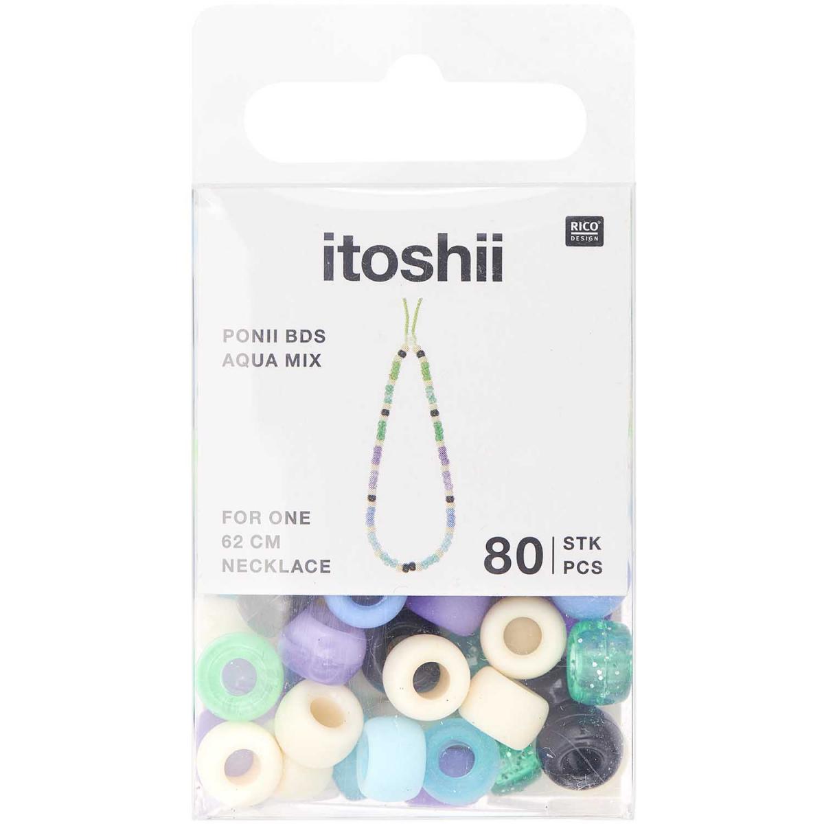Itoshii Pack 80 Perles Ponii Aqua Mix