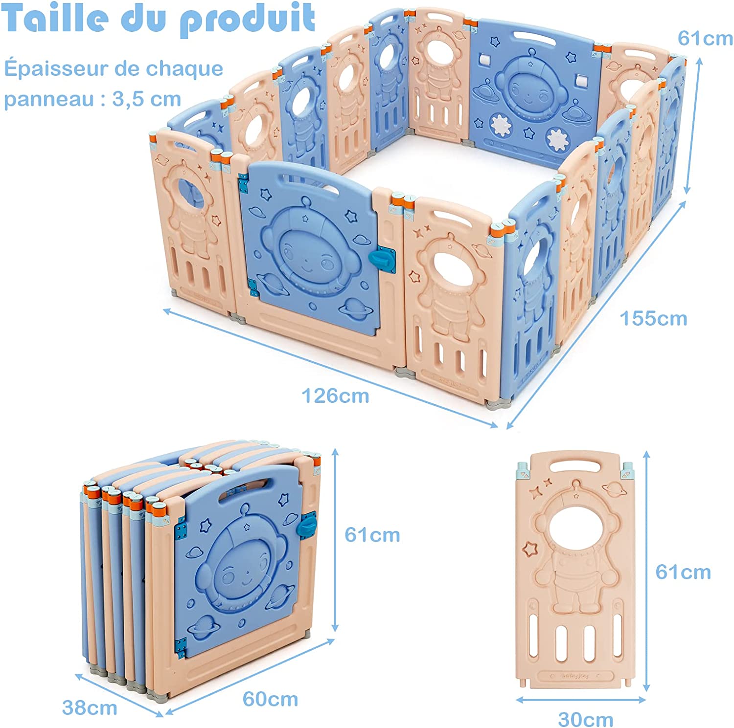 Parc Pliable Pour Bébé 6 À 36 Mois 16 Panneaux Modulable Aire D'activités Avec Porte