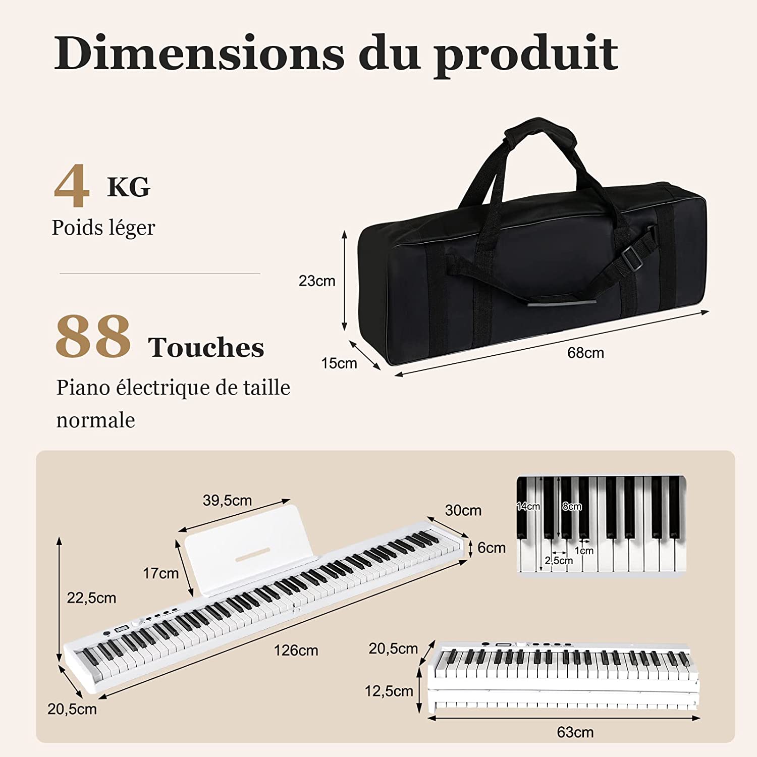 Piano Numérique Pliable À 88 Touches Avec Pupitre,clavier Electrique Portable Avec Touche Lumineuse