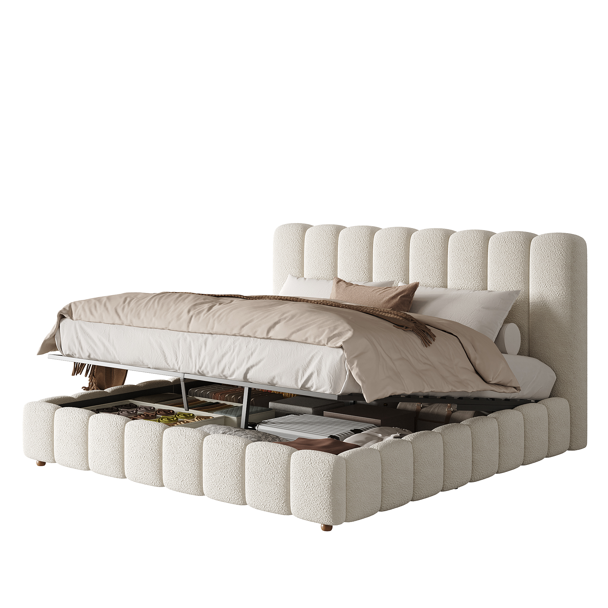Lit double capitonné 200x200 cm blanc - vue principale