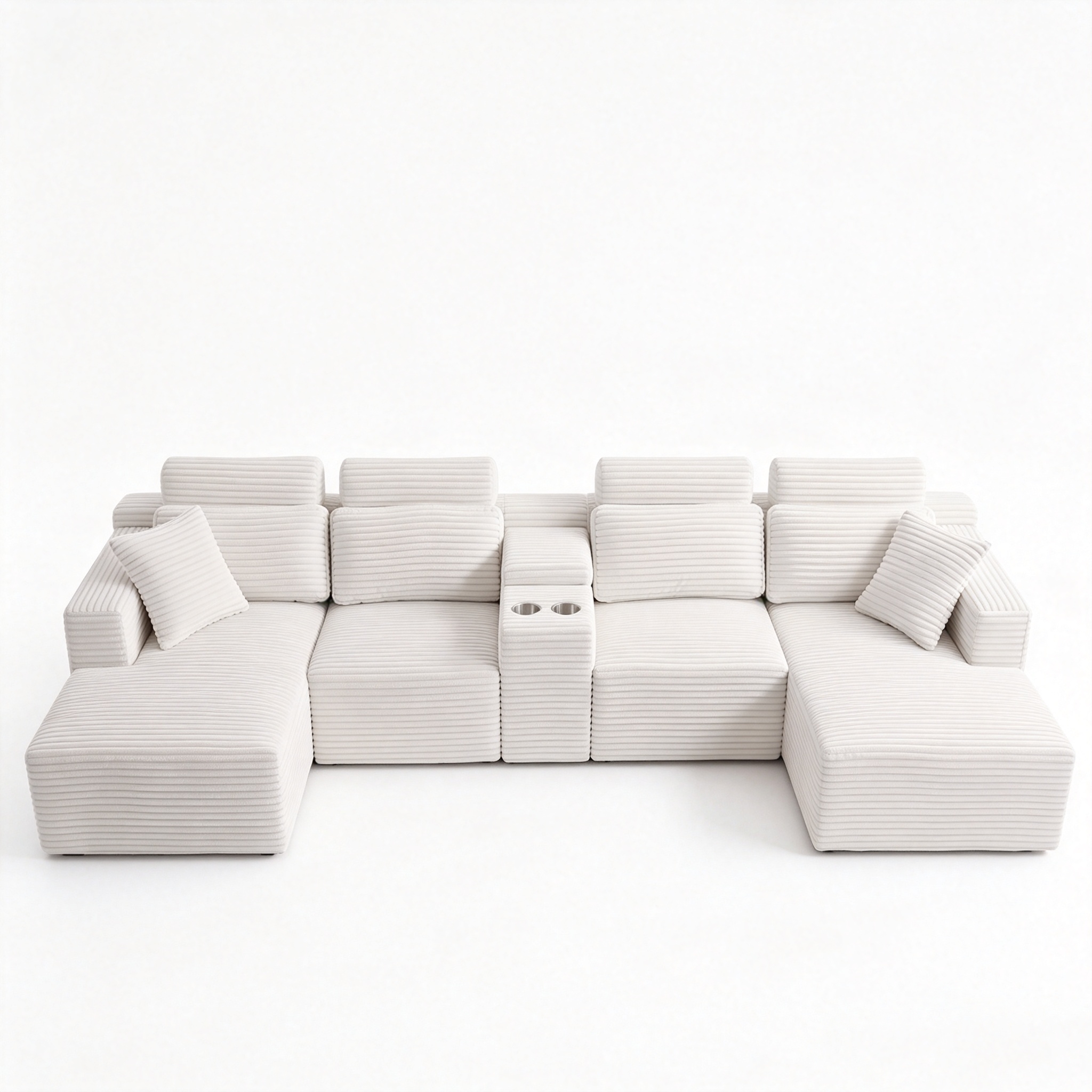 Canapé d'angle modulable blanc cassé sur fond blanc