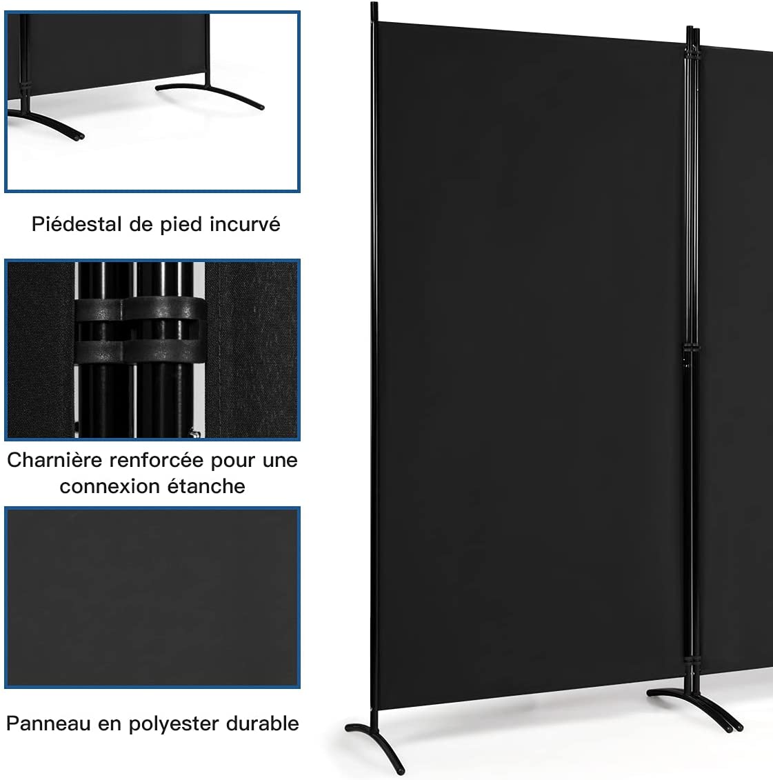Cloison À 3 Panneaux, Paravent Pliable Avec Charnières Résistantes En Acier