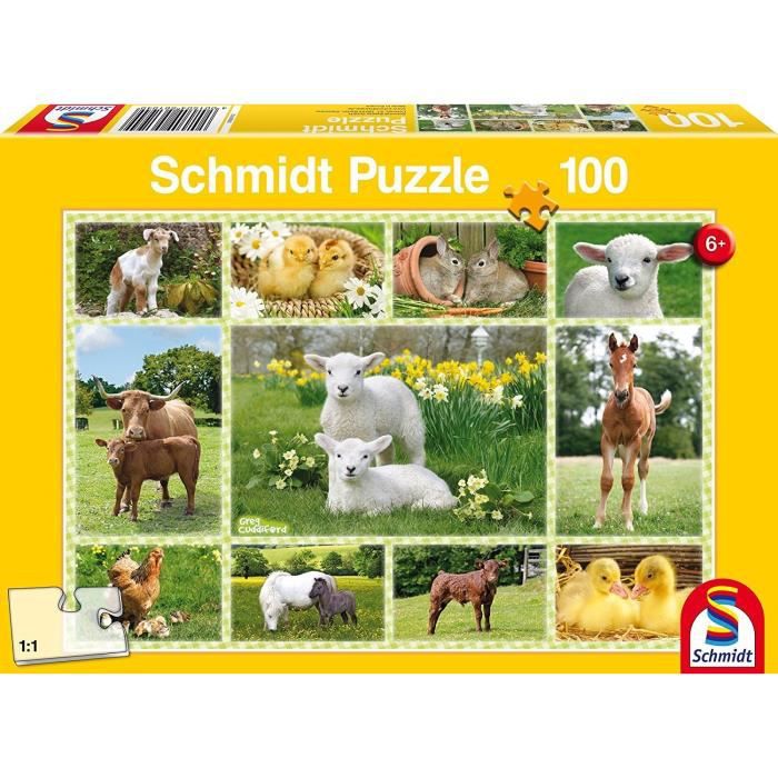 Schmidt And Spiele Puzzle Enfant - Bébé Animaux A La Ferme - 100 Pcs