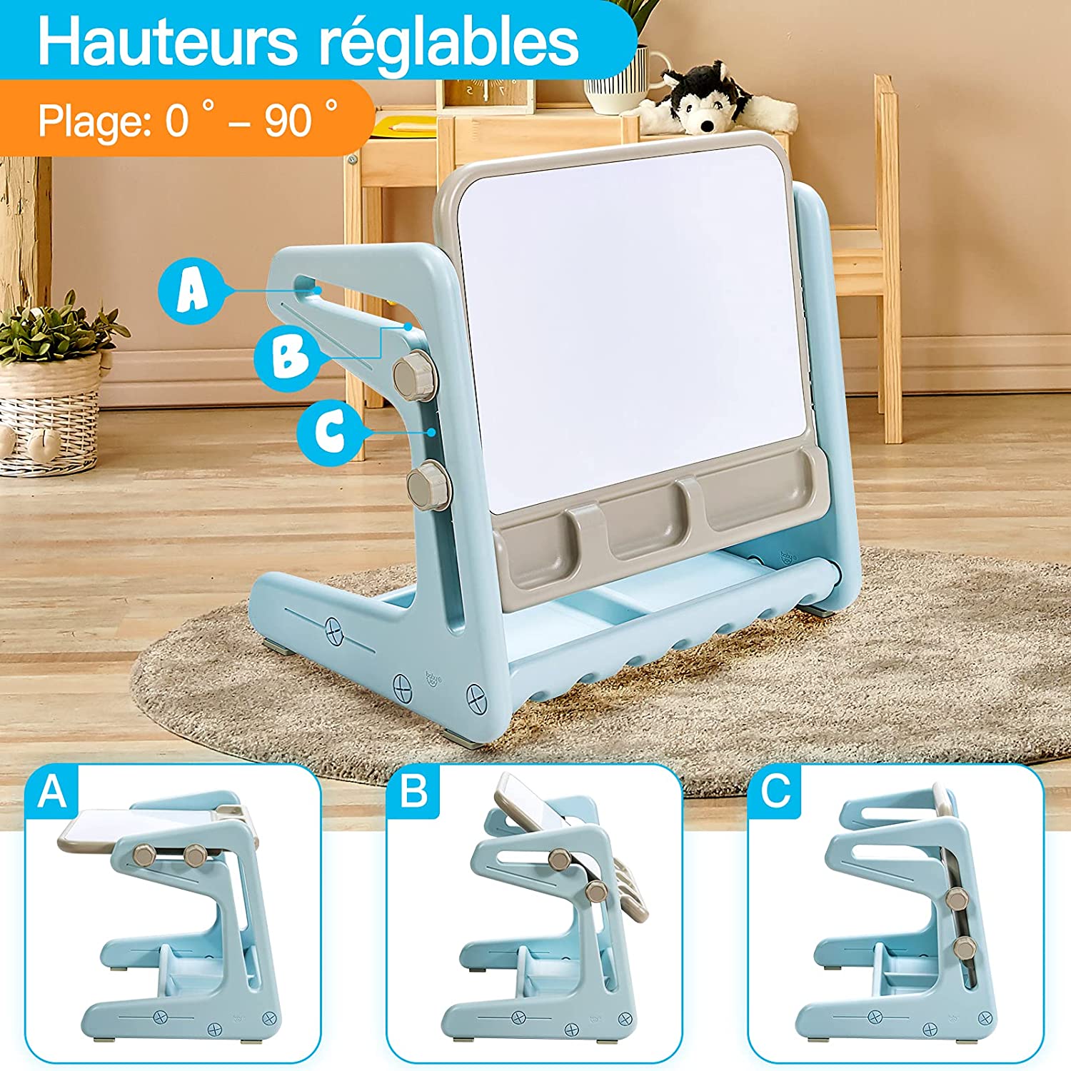 COSTWAY Table et Chaise à Dessin pour Enfants, Chevalet à Dessin pour Enfant avec Tableau Magnétique Inclinable et Réglable en Hauteur, Inclus Grand Espace de Stockage (Gris, Bleu COSTWAY Table et Chaise à Dessin pour Enfants, Chevalet à Dessin pour Enfant avec Tableau Magnétique Inclinable et Réglable en Hauteur, Inclus Grand Espace de Stockage (Gris, Bleu