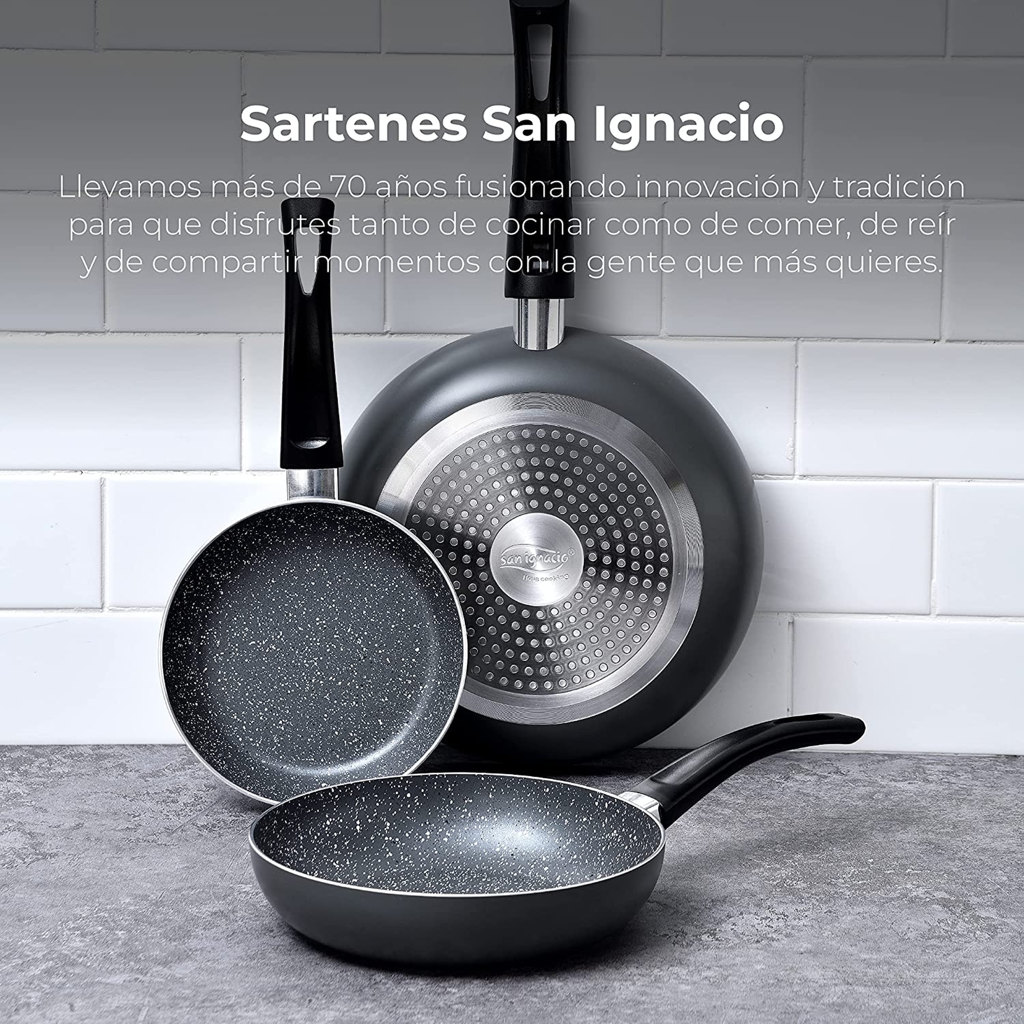 Set 3pc Poêles À Frire (16+20+24cm) Ind Black Pressed Aluminium Soul Marble