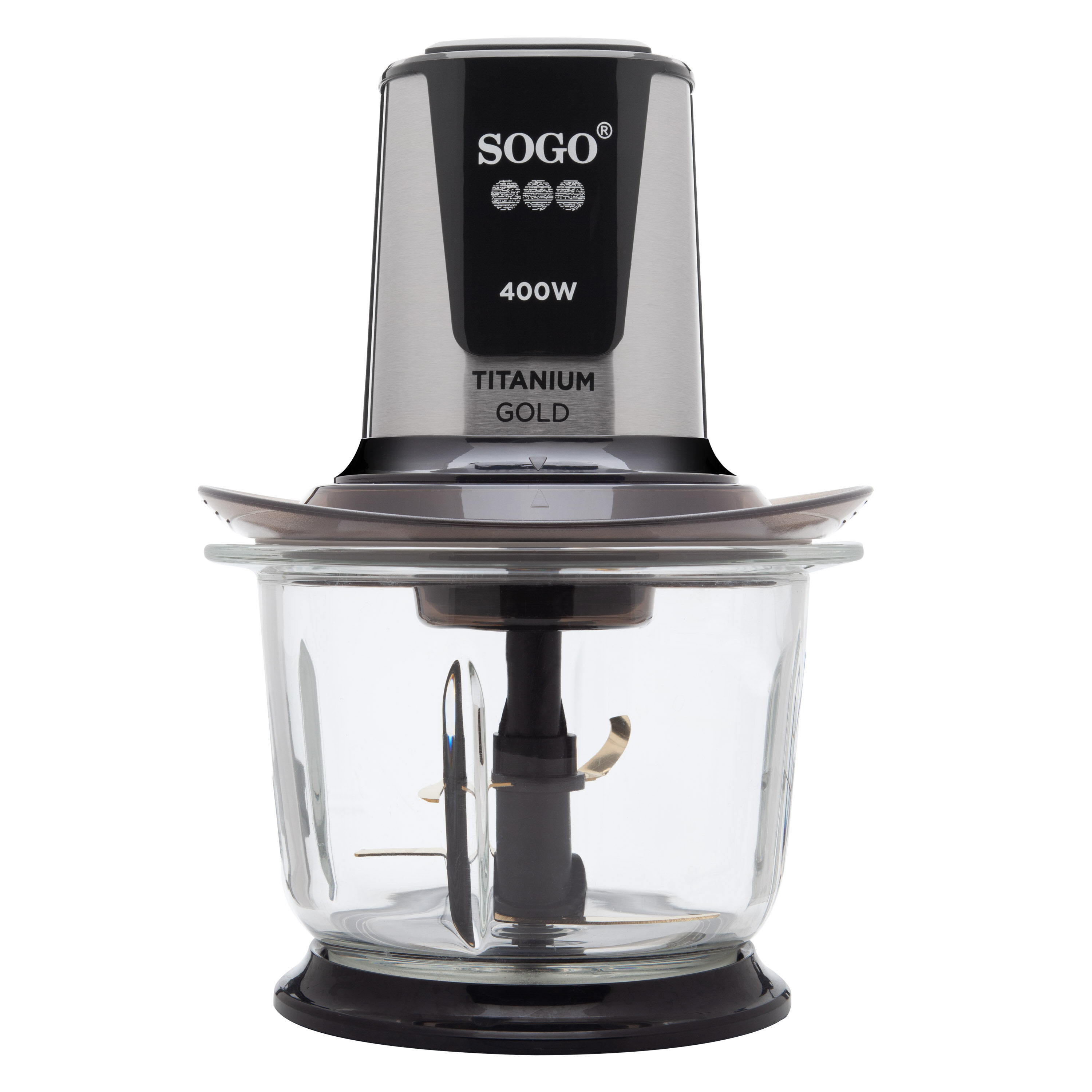 SOGO Tritatutto 1.5L 400W - Ciotola in Vetro, 4 Lame Titanio, Potente per Carne, Verdure e Ghiaccio, Pulsante Grande, Facile Pulizia, Base Antiscivolo