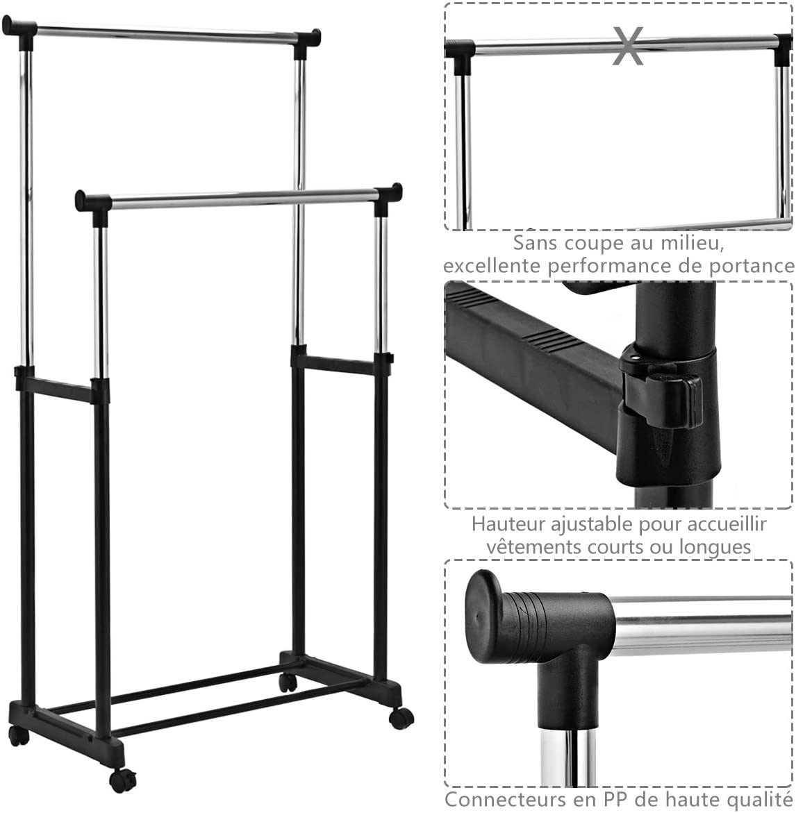 Costway Portant À Vêtement Sur Roulettes Penderie À Vêtements Mobile