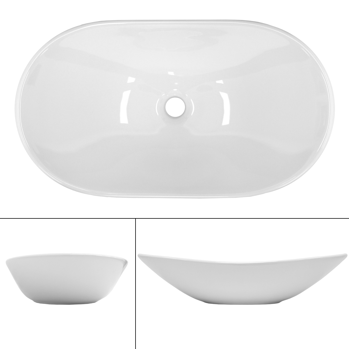 Lavabo Salle De Bain Ovale Céramique Blanc + Garniture De Vidange 640x365x130 Mm