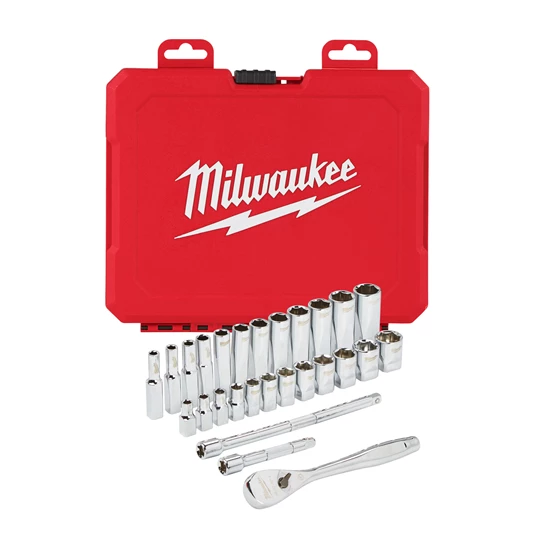 Set De Douilles Et Clés À Cliquet 1/4 Métriques 28 Pièces Milwaukee
