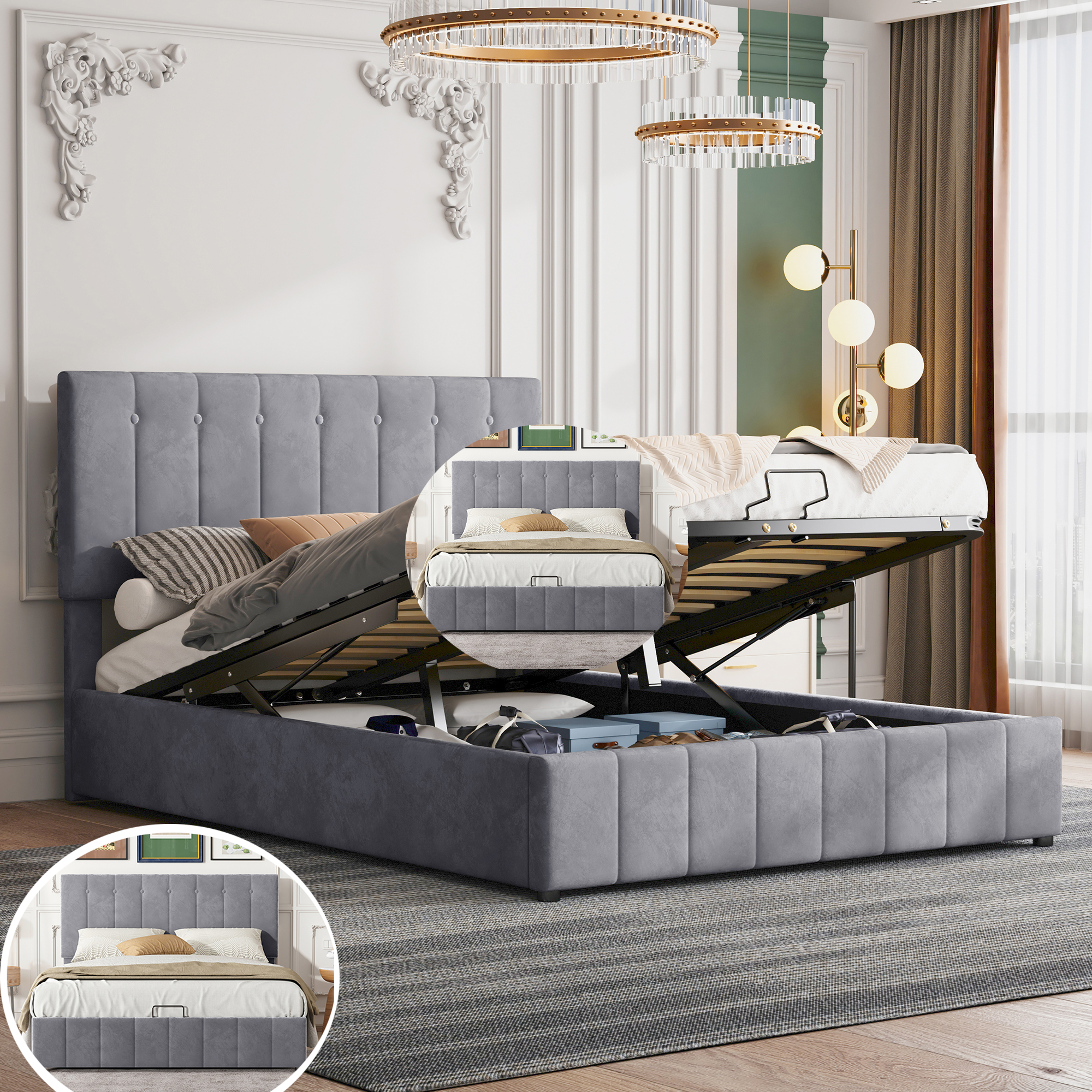 Lit coffre double 140x200 avec tête de lit réglable