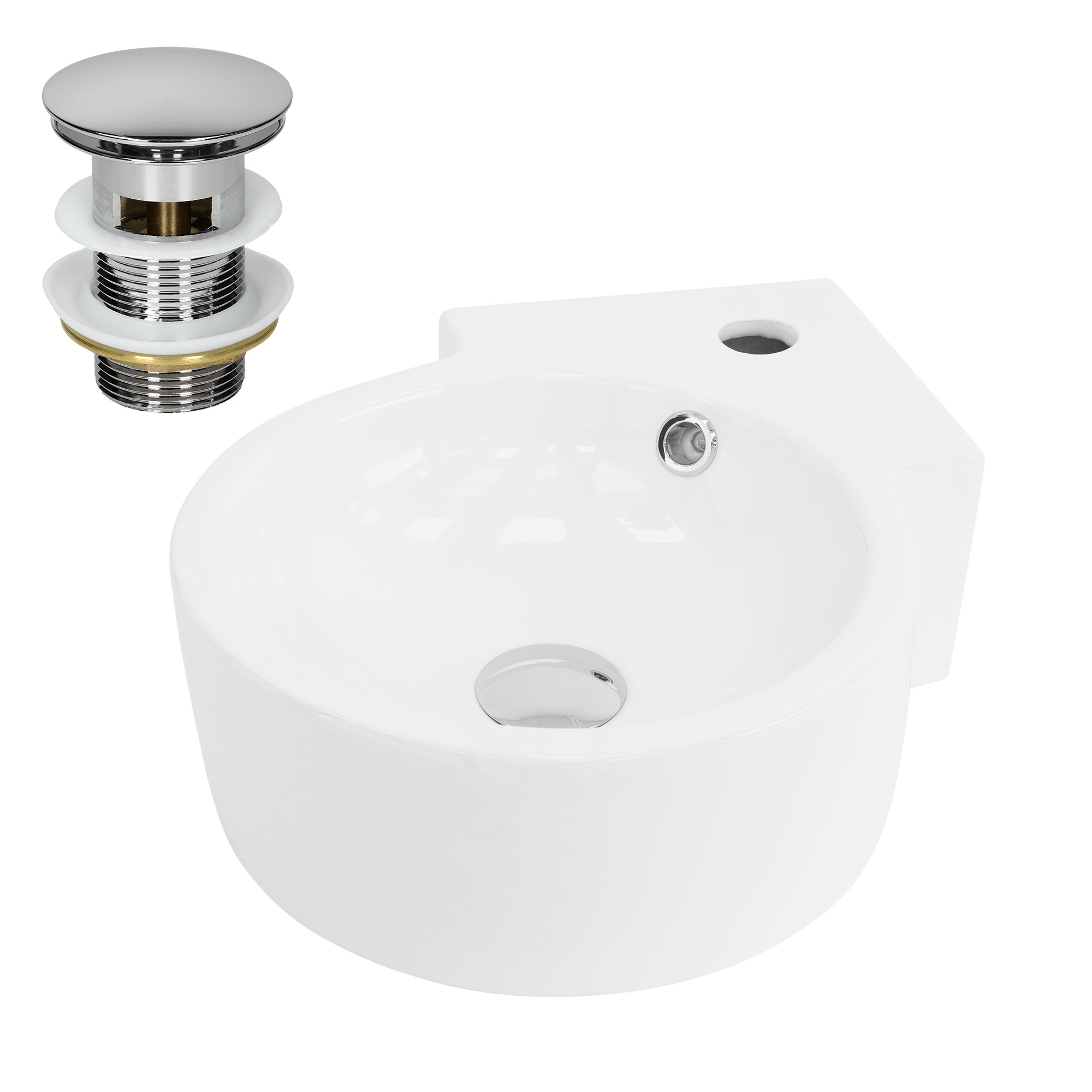 Lavabo En Céramique Blanc Lave-mains Avec Garniture Vidage Chrome 450x360x130 Mm
