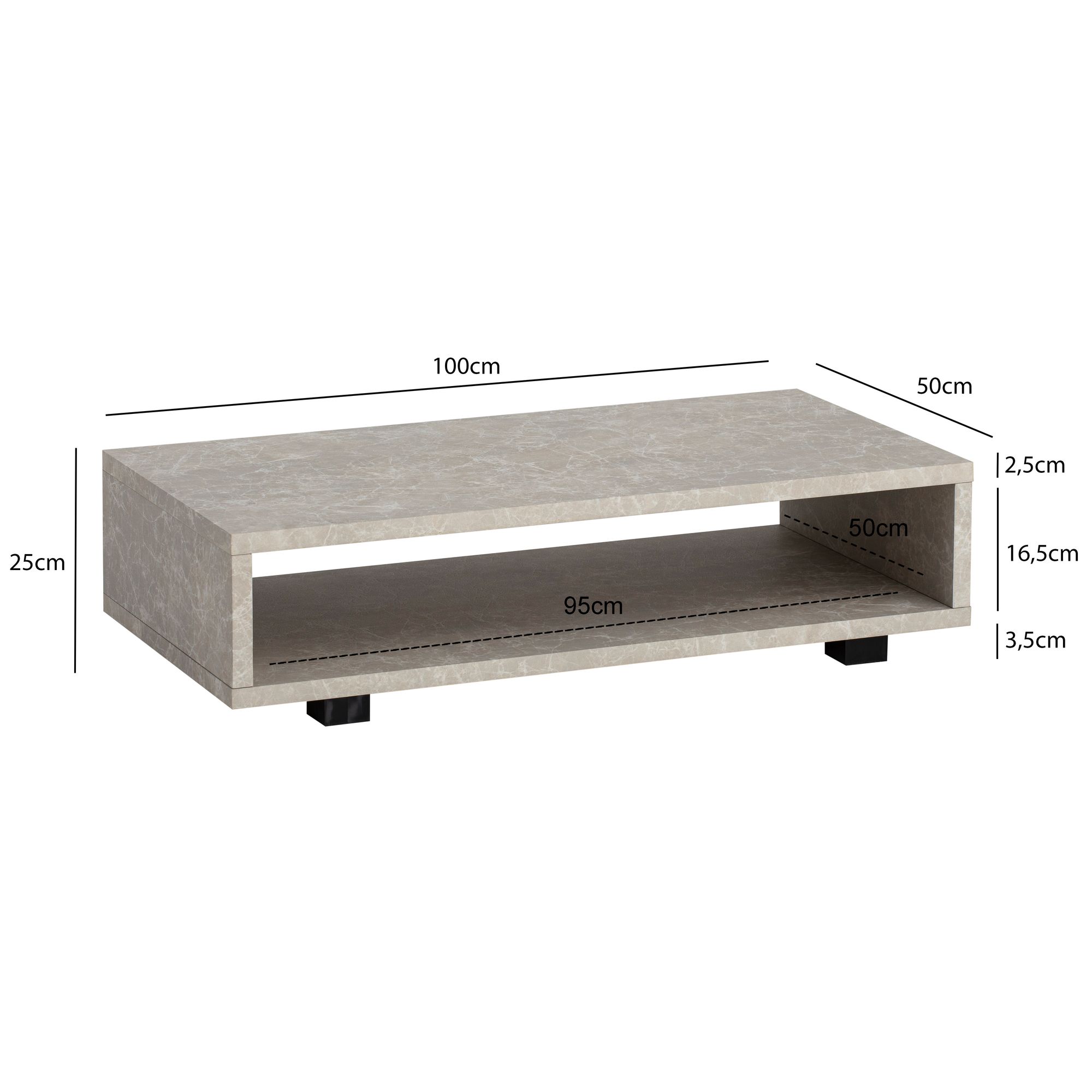 Wohnling Table Basse De Salon 100 Cm Sable Aspect Pierre Rangement Rectangulaire