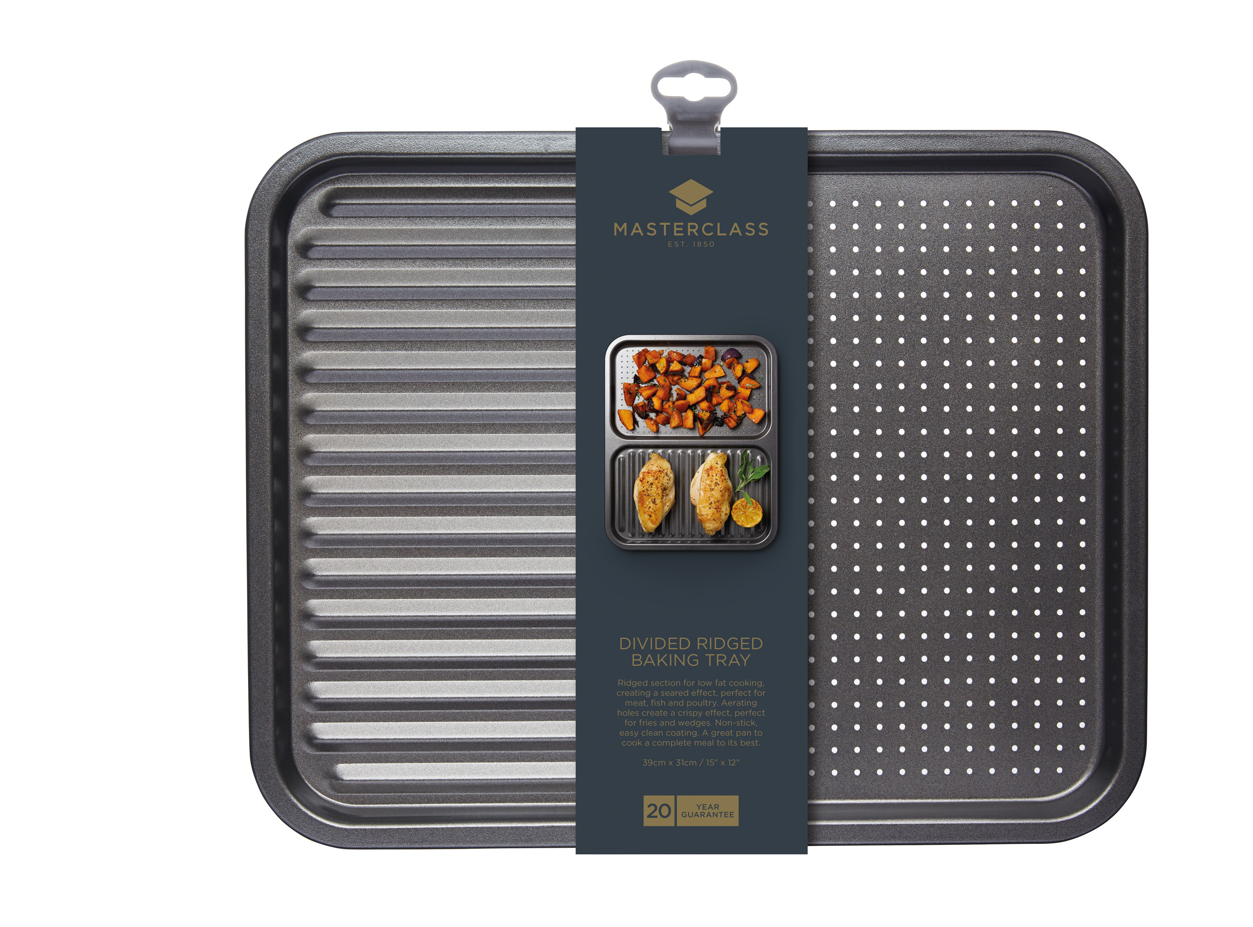 Masterclass - Plateau De Cuisson 2-en-1 Antiadhésif, Perforé / Strié, Acier Au Carbone 1 Mm, 39 X 31 Cm