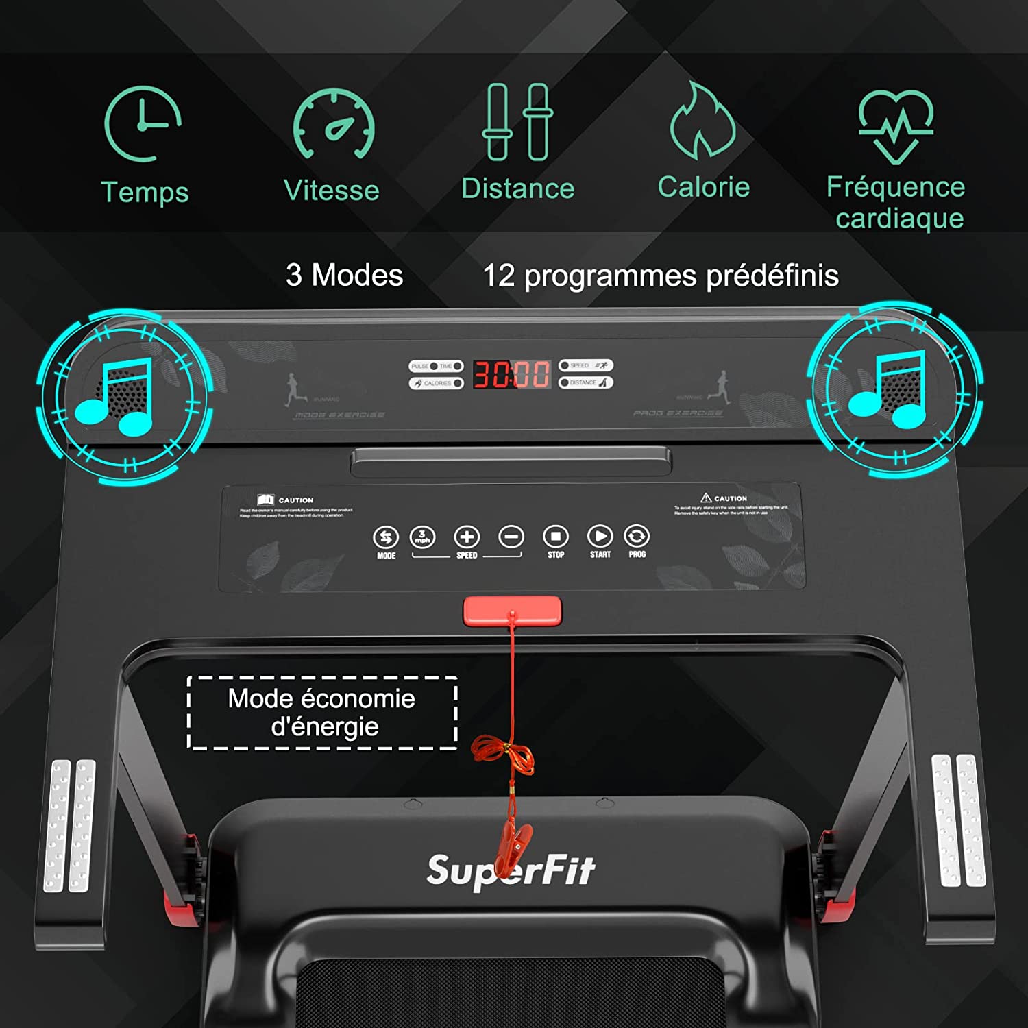 Tapis De Course Pliable Avec 12 Programmes, 12 Km/h, Tapis De Marche Électrique Avec Affichage Led Rouge