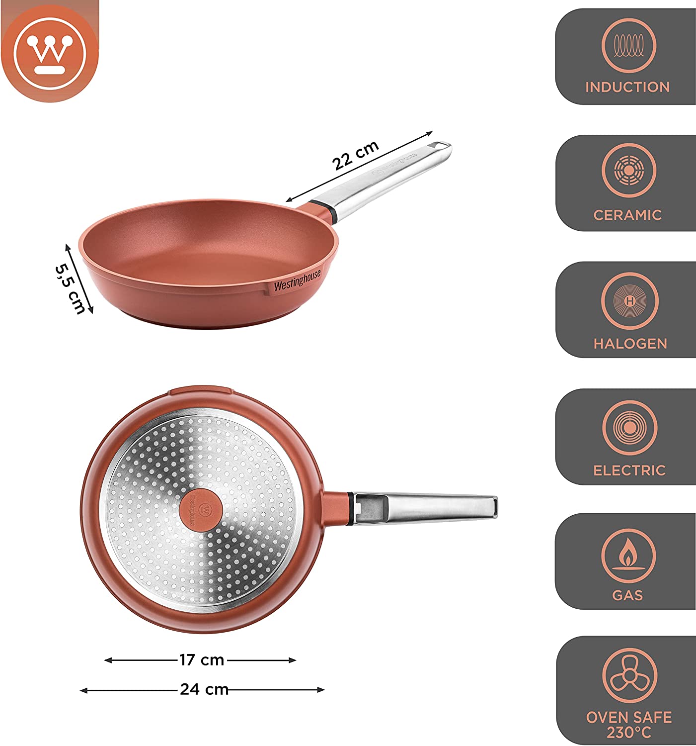 Westinghouse - Série Performance - Poêle À Frire 24 Cm - Induction - Rouge