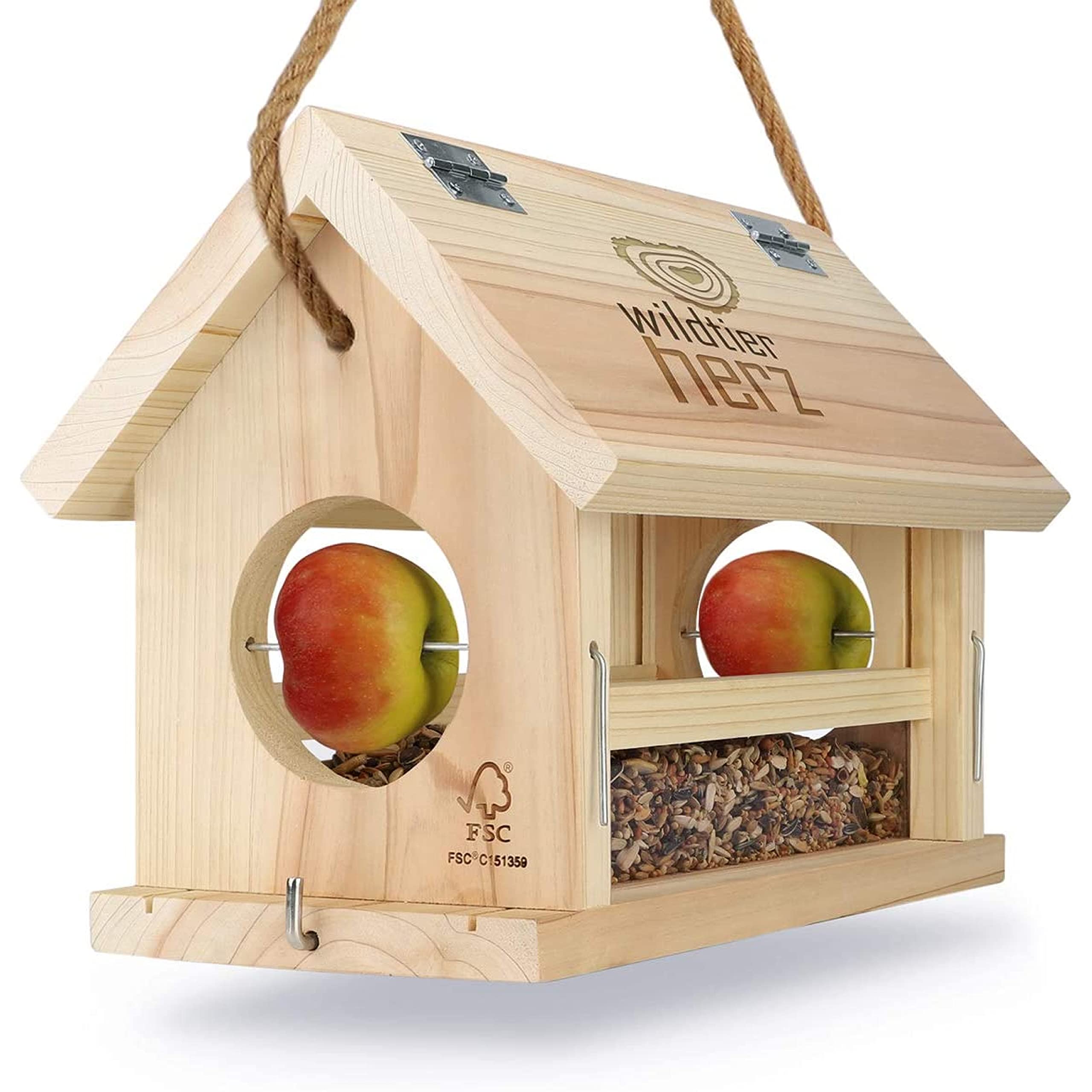  Wildtier Herz | Mangeoire Oiseaux Exterieur En Bois - Maison Oiseaux, Distributeur Suspendu Imperméable D’extérieur - Ma 