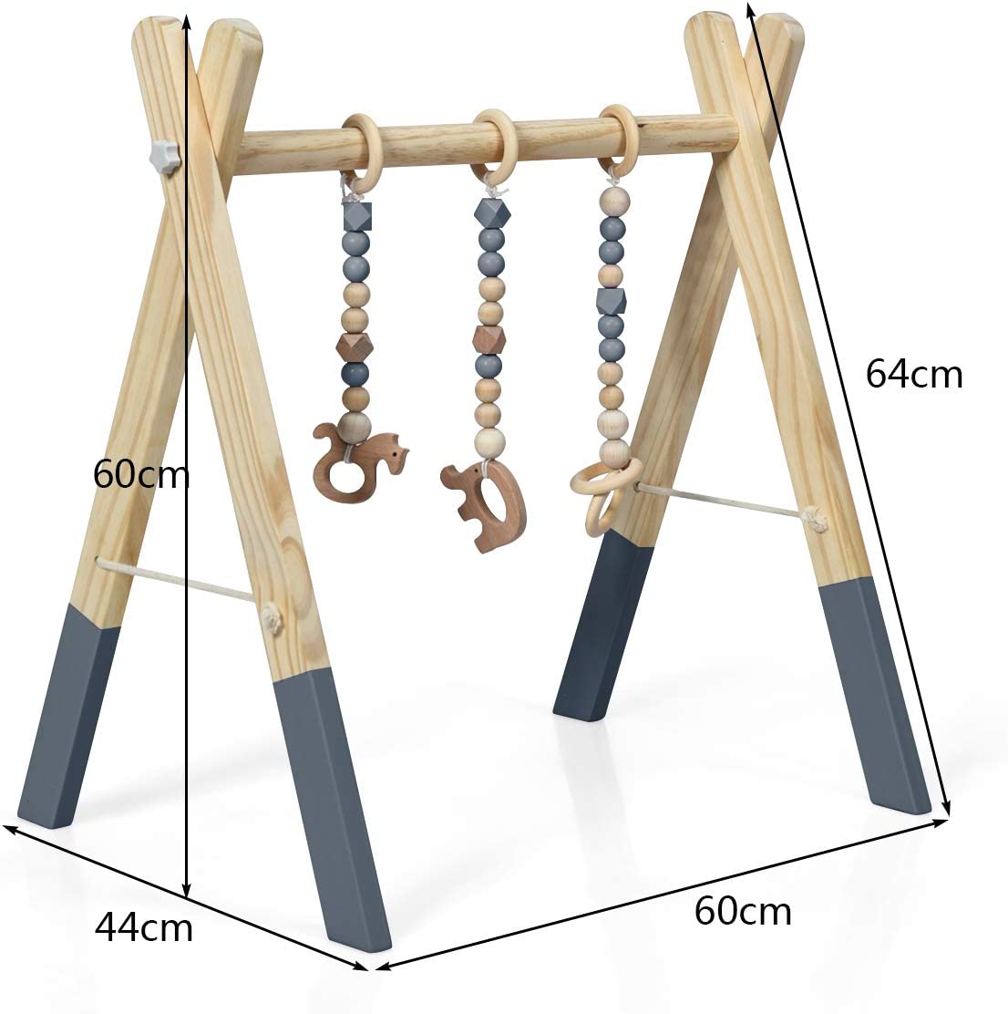 Costway  Portique D’eveil, Arche De Jeux Pour Bébé En Bois Avec Jouets, Centre D'activité Pliable
