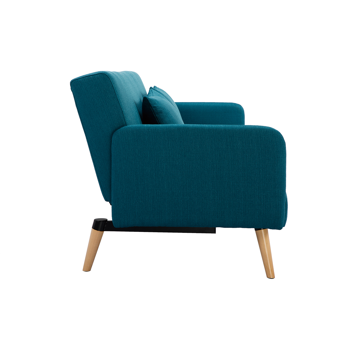 Canapé Convertible Scandinave 3 Places En Tissu Bleu Canard Et Bois Clair Lula