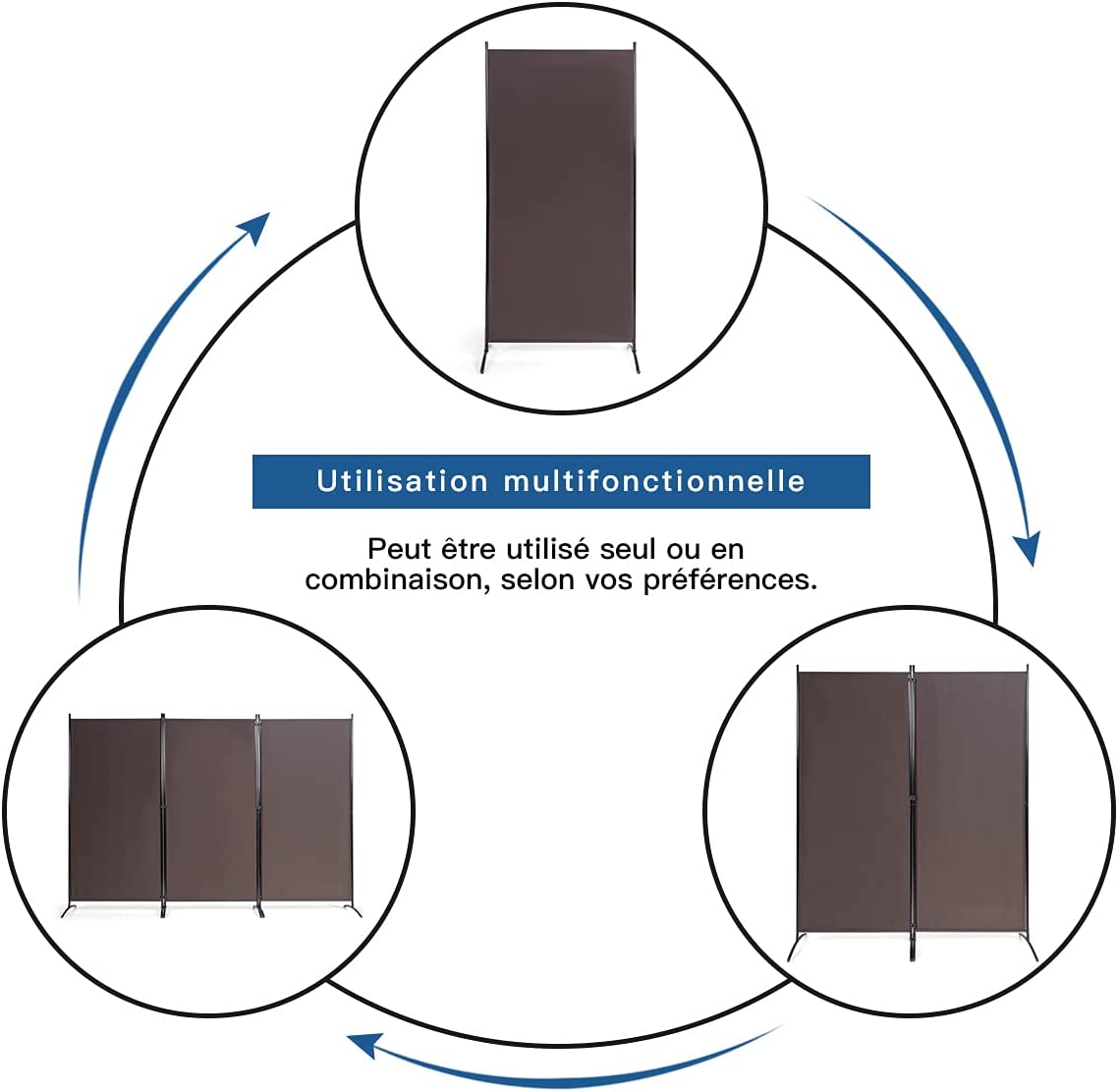 Cloison À 3 Panneaux, Paravent Pliable Avec Charnières Résistantes En Acier