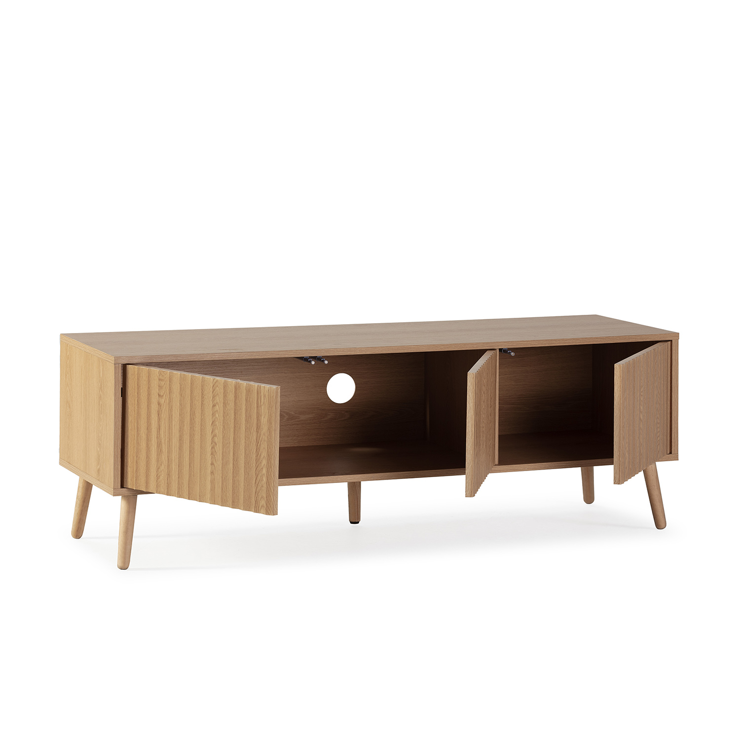 Meuble Tv Lluvia 3 Portes Chêne, Longueur 130 Cm