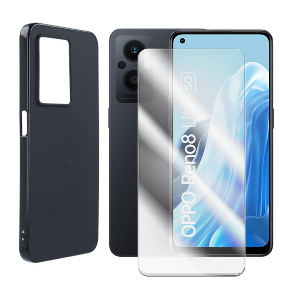 Lot De 2 Verre Trempé + Coque De Protection Noir Souple Silicone Pour Oppo Reno 8 Lite 5g Cph2343 6,43" - Visiodirect -