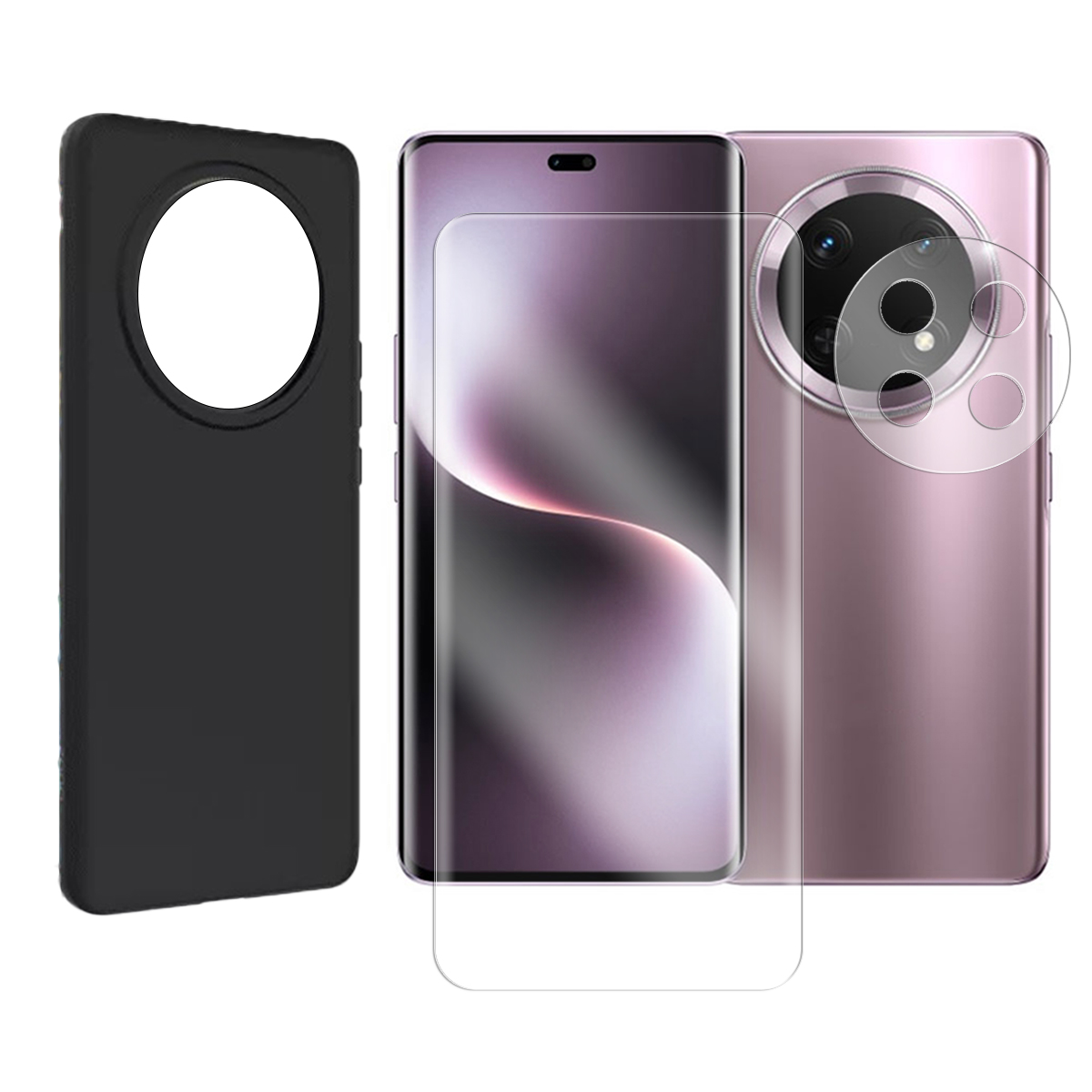 Verre Trempé Pour Honor Magic7 Lite 5g 6.78" + Verre Trempé Caméra Arrière + Coque Noir Silicone Souple -visiodirect-