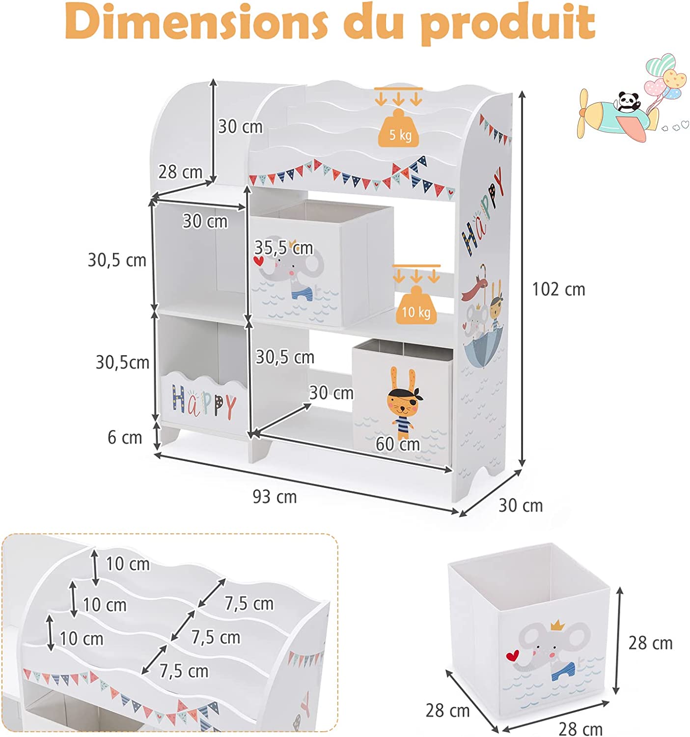 Meuble De Rangement Pour Enfant, Thème Océan, Étagère De Rangement Pour Jouets Et Livres
