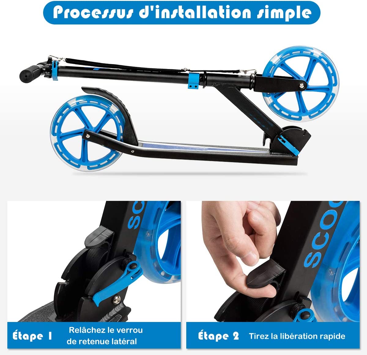 Costway Trottinette De Sport Avec Plateau En Aluminium, Poignée Ajustable