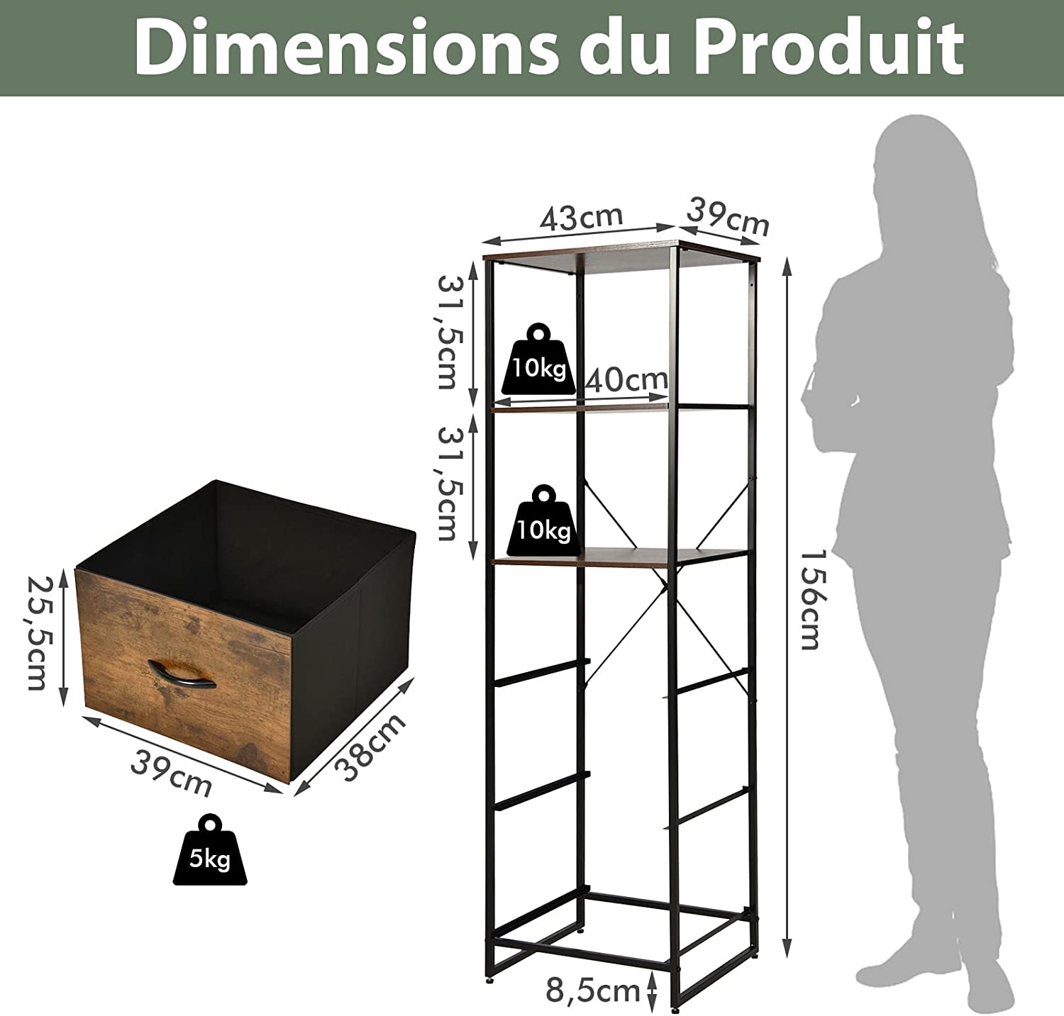 Costway Bibliothèque À 6 Niveaux- 3 Etagères Et 3 Tiroirs