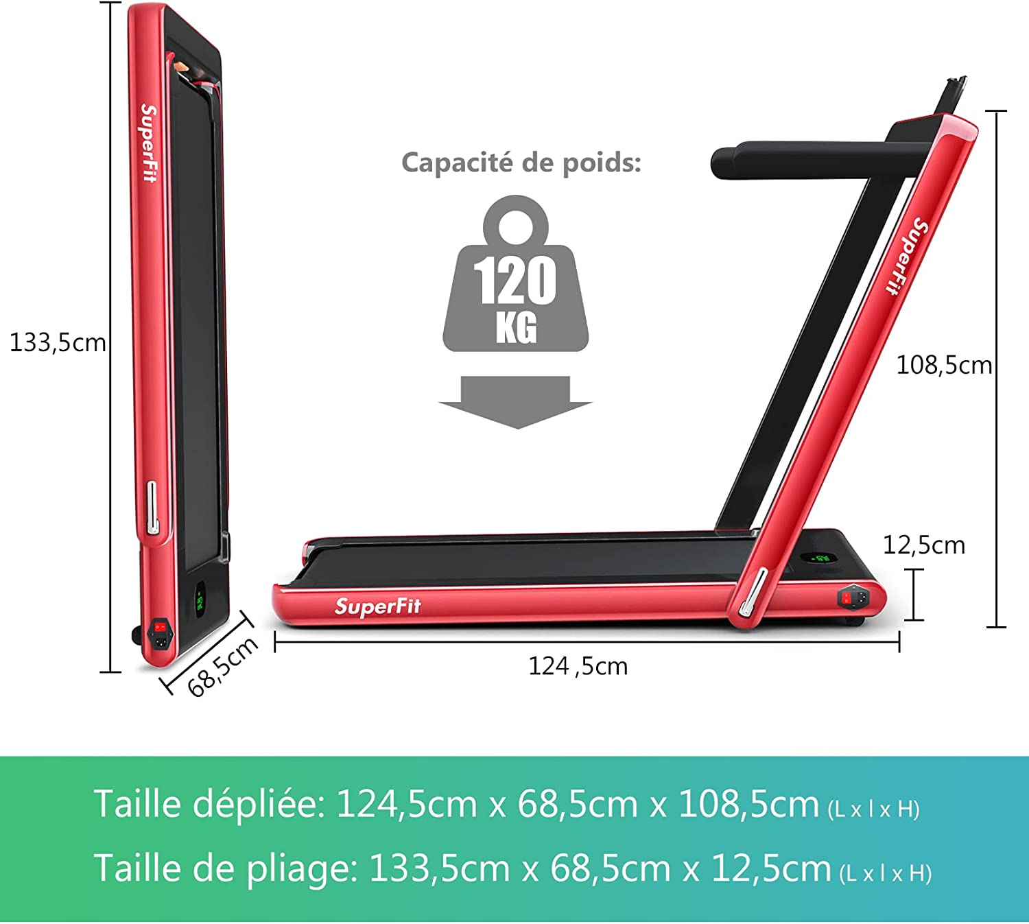 Costway Tapis De Course Electrique Pliable, Moteur 600w, Vitesse Ajustable De 1 À 12 Km/h, Avec Haut-parleur Bluetooth