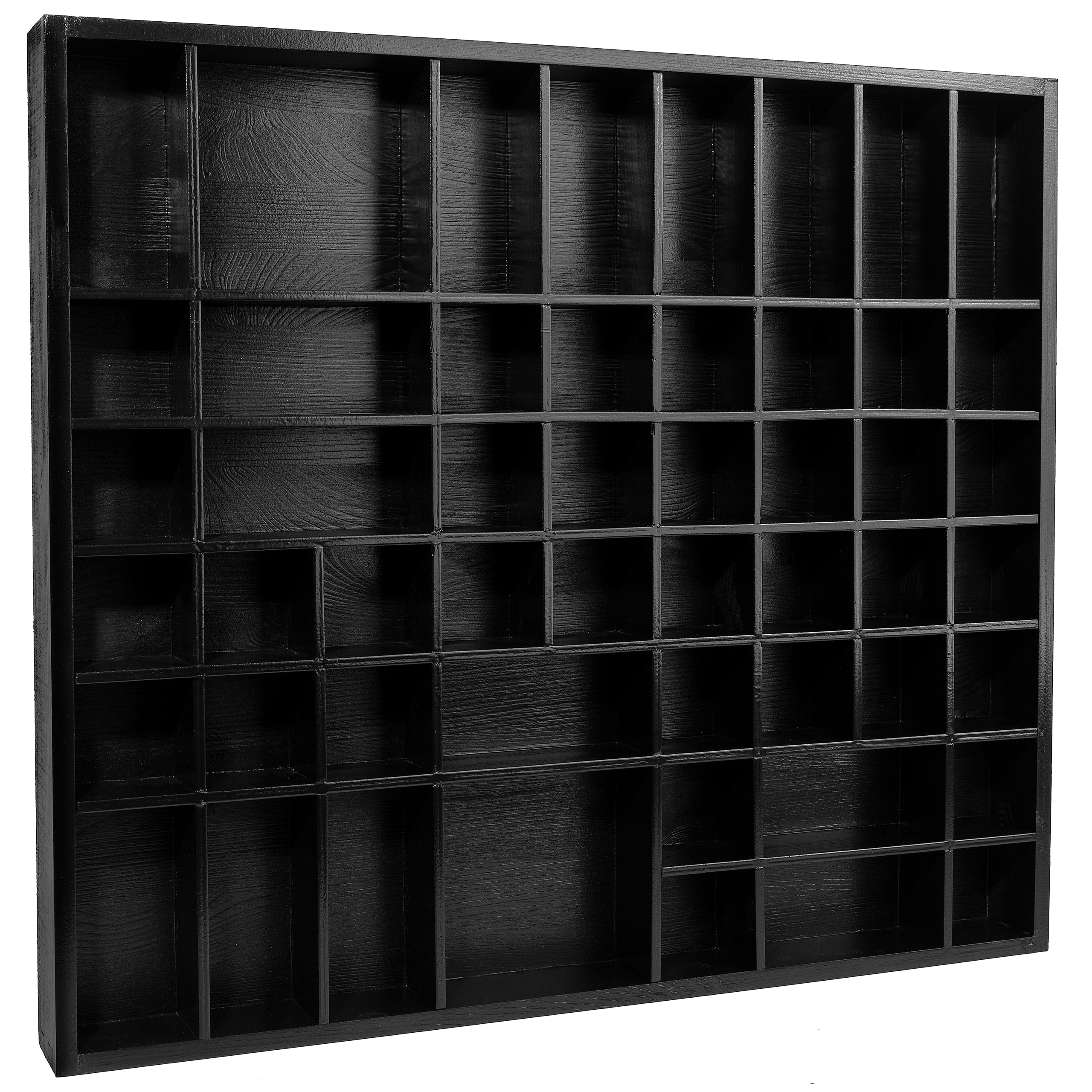 Creative Deco Vitrine Plateau Bois Noir | 51 Compartiments | 52 X 46 X 5 Cm | Rangement Armoire Tiroir | Organisateur