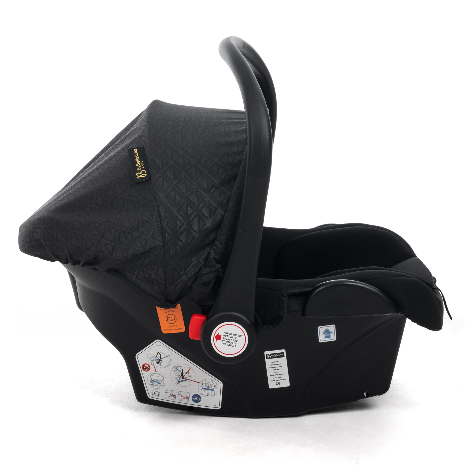 Bebelissimo - Poussette Combinée Trio 3 En 1 - Siège Auto 0+ Cavo – Nacelle – Dès La Naissance – Jusqu’à 22kg - Noir