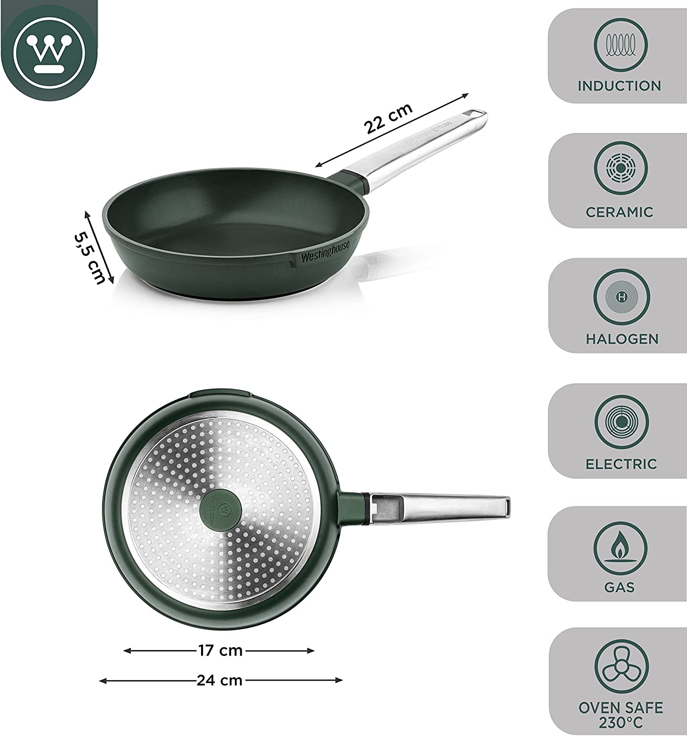Westinghouse - Série Performance - Poêle À Frire 24 Cm - Induction - Vert