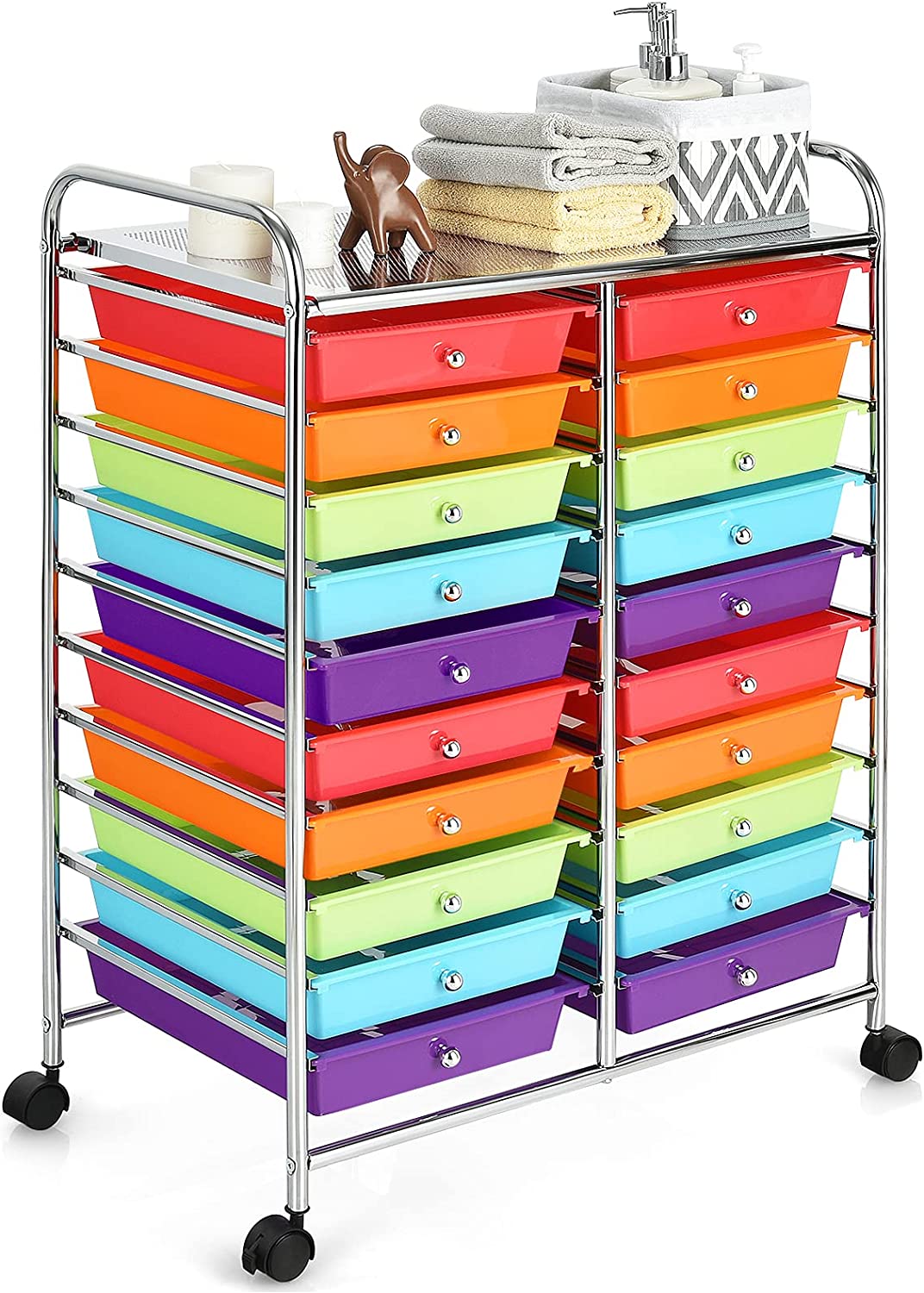 Coatway Tour De Rangement Sur Roulettes Avec 20 Tiroirs 64 X 39 X 88 Cm