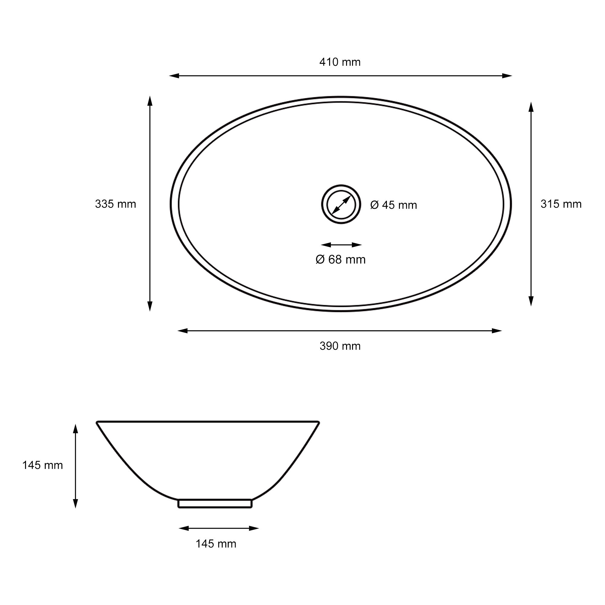 Lavabo À Poser Noir Céramique Lave-mains Salle De Bain Toilette 410x335x145 Mm